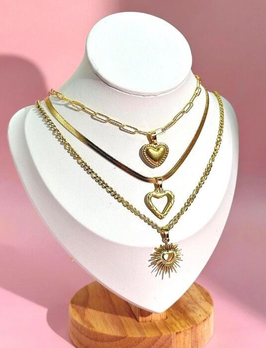 Set minimalista di 3 collane a forma di cuore, collane in acciaio bohémien