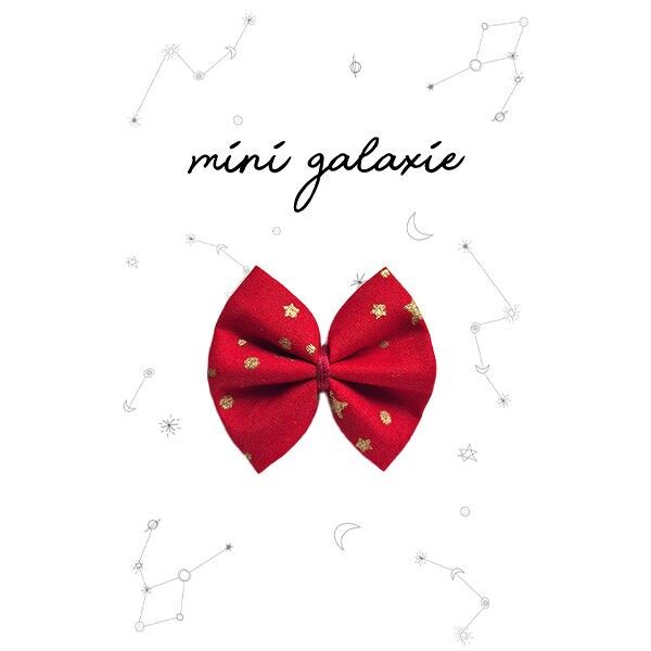 Children's mini bow hair clip - red fabric and gold stars - Christmas ✨