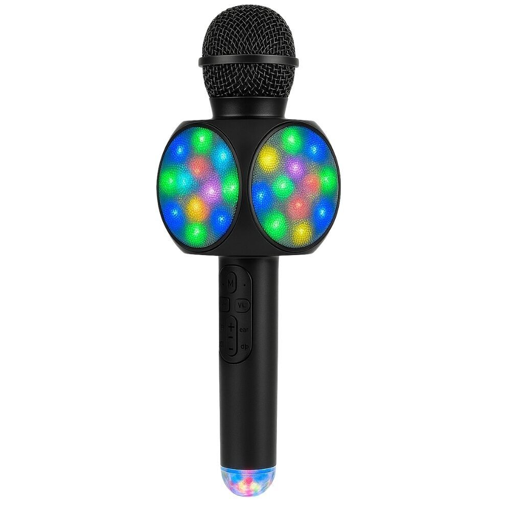 3-Watt-Bluetooth-Karaoke-Mikrolautsprecher mit LED-Beleuchtung, USB-Diskokugel, magischen Gesangseffekten und wiederaufladbarem Akku