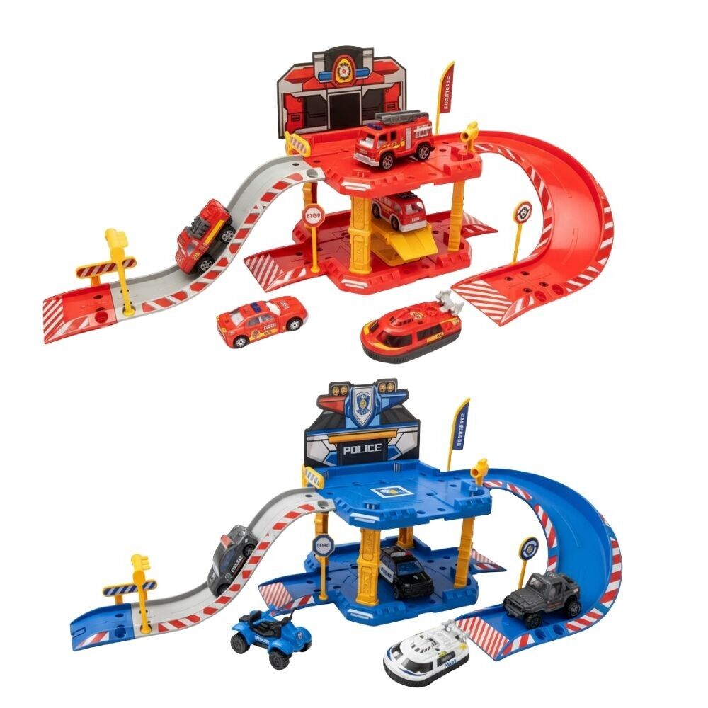 Garage de Police-Pompier 40 pcs à Assembler – Avec 1 Voiture, Rampe, Accessoires et Autocollants, Jeu de Construction et Créatif