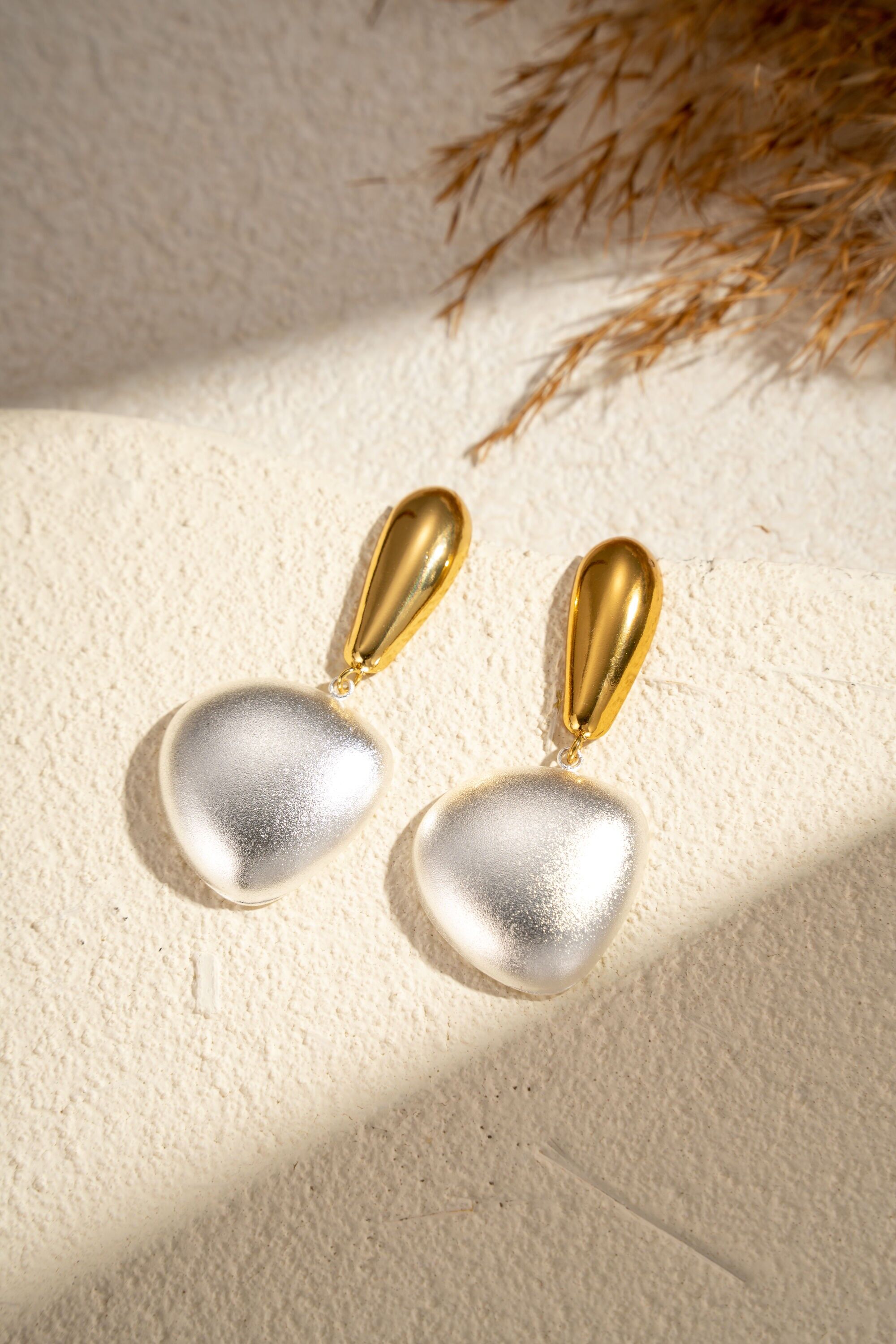 Duo-Ohrhänger aus Metall, vergoldet, versilbert, Edelstahl