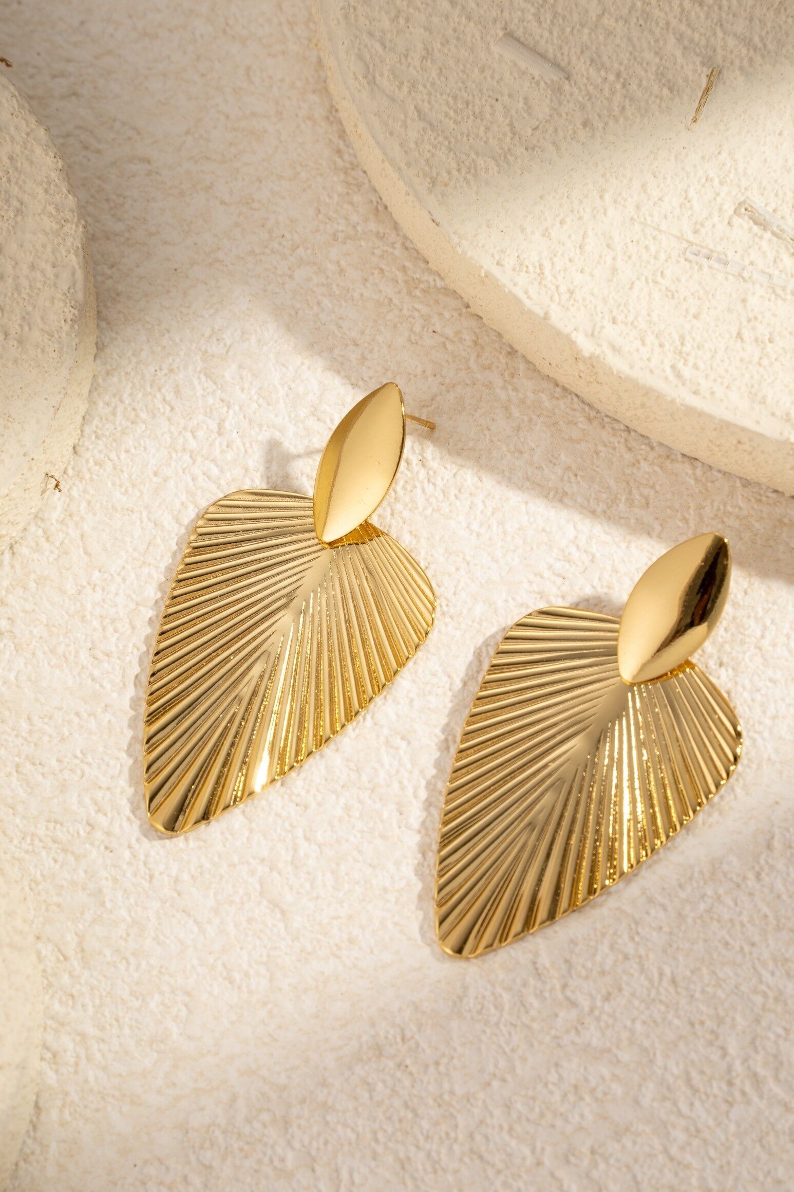 Chic style stainless steel gold leaf earrings