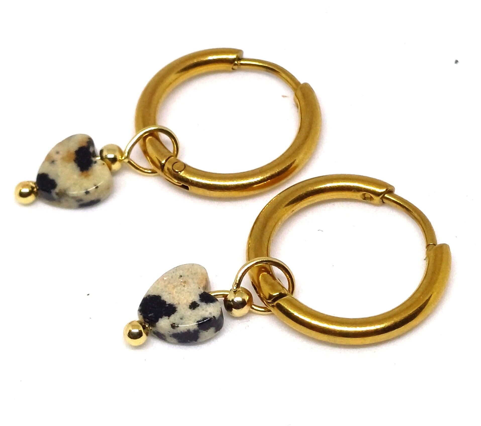 Creole with mini heart of Damation Jasper gemstone