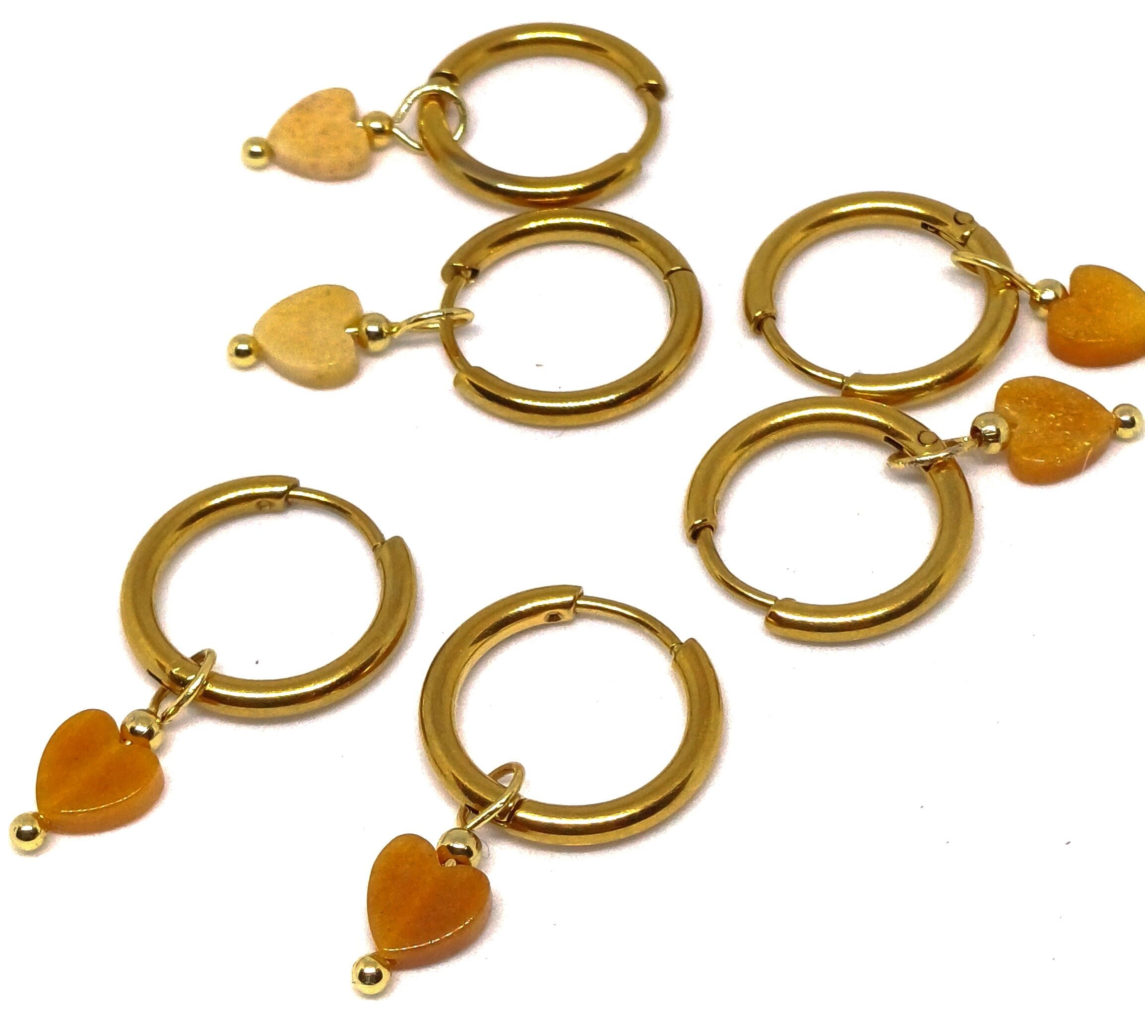 Creole with mini heart Topaz jade gemstone