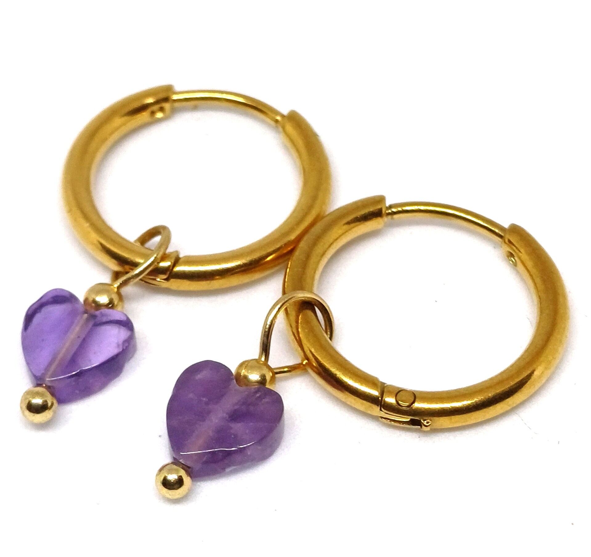 Creole with mini heart Amethyst gemstone