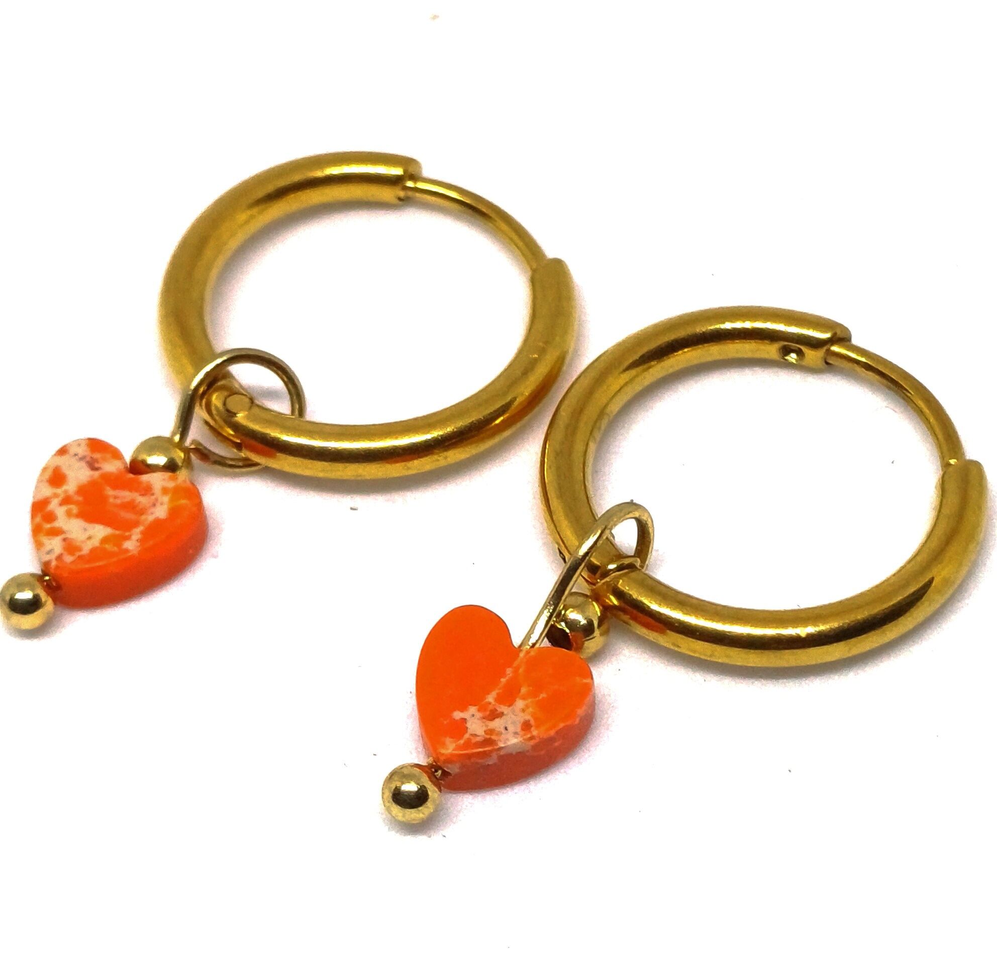 Creole with mini heart Orange jade Gemstone