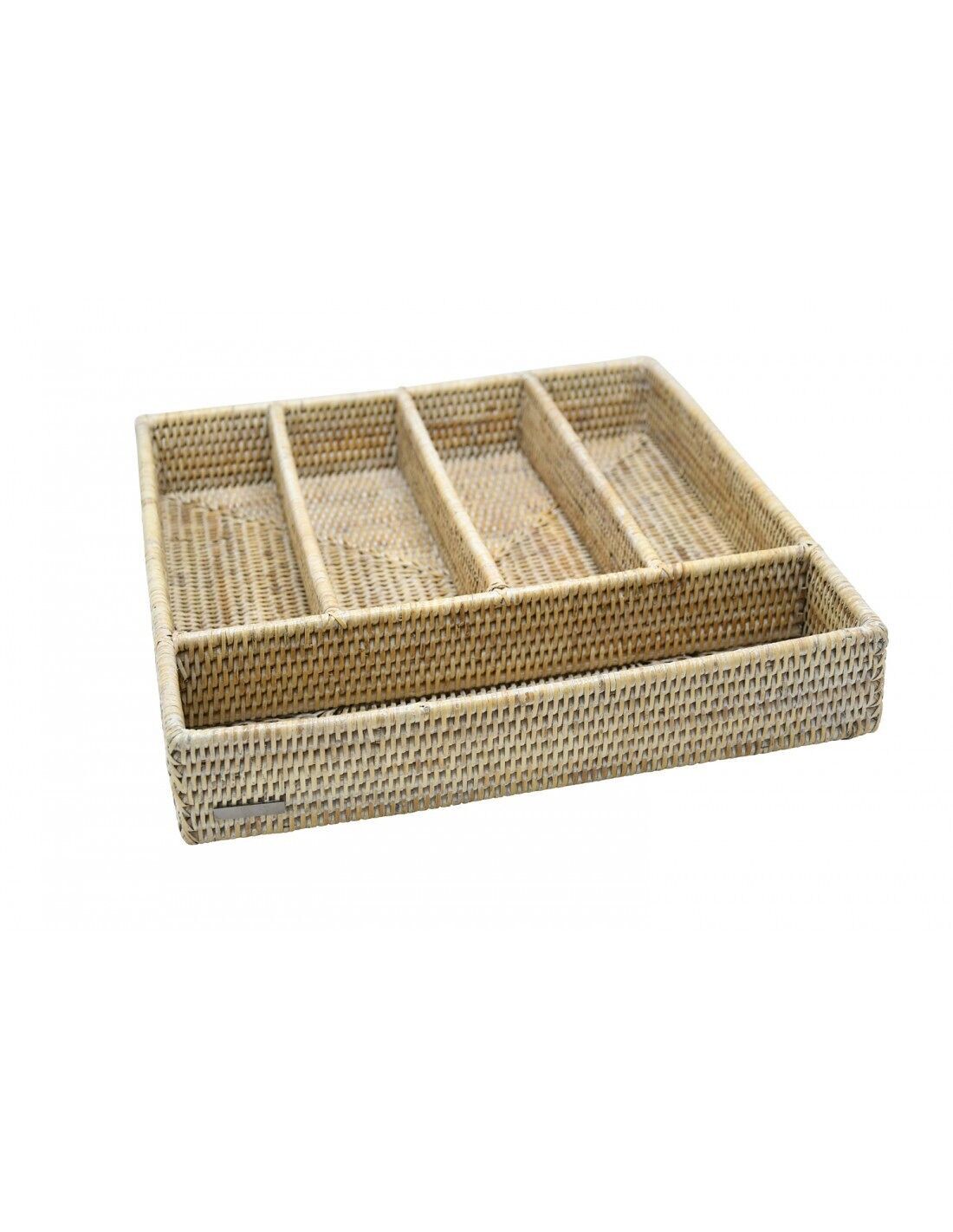 Vassoio portaposate Quintet in rattan cerato bianco