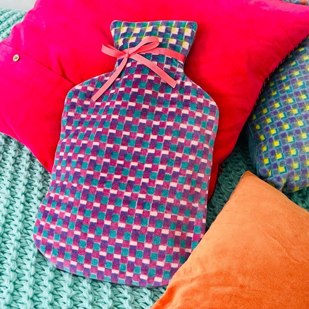 Hot water bottle Velvet Check viola