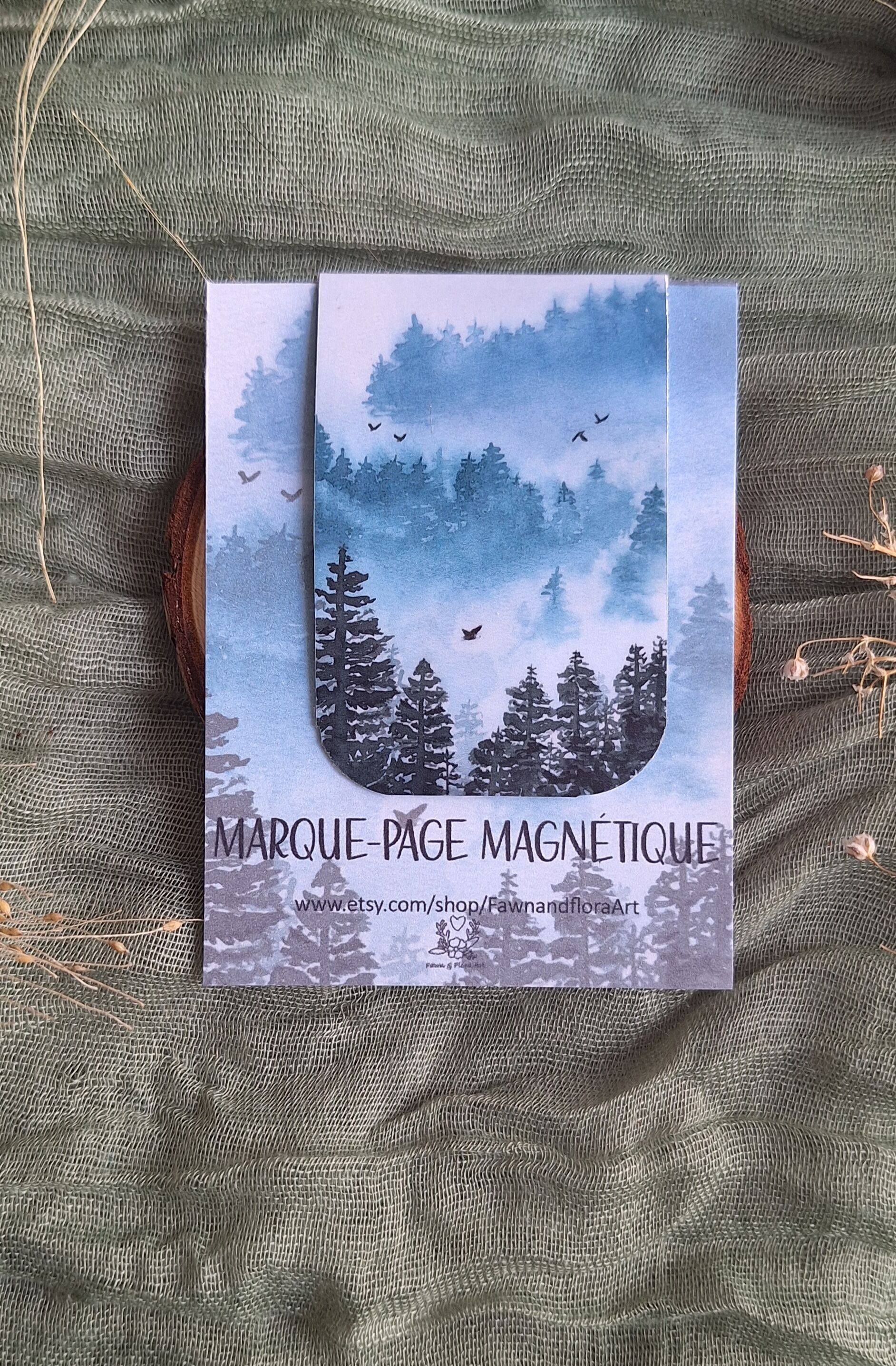 Marque-page magnétique forêt embrumée – illustration aquarelle nature - impression d'une peinture originale