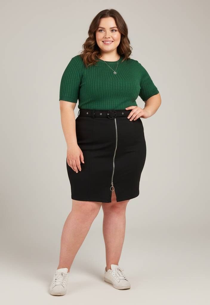 Jupe zippée noir grande taille (J202)