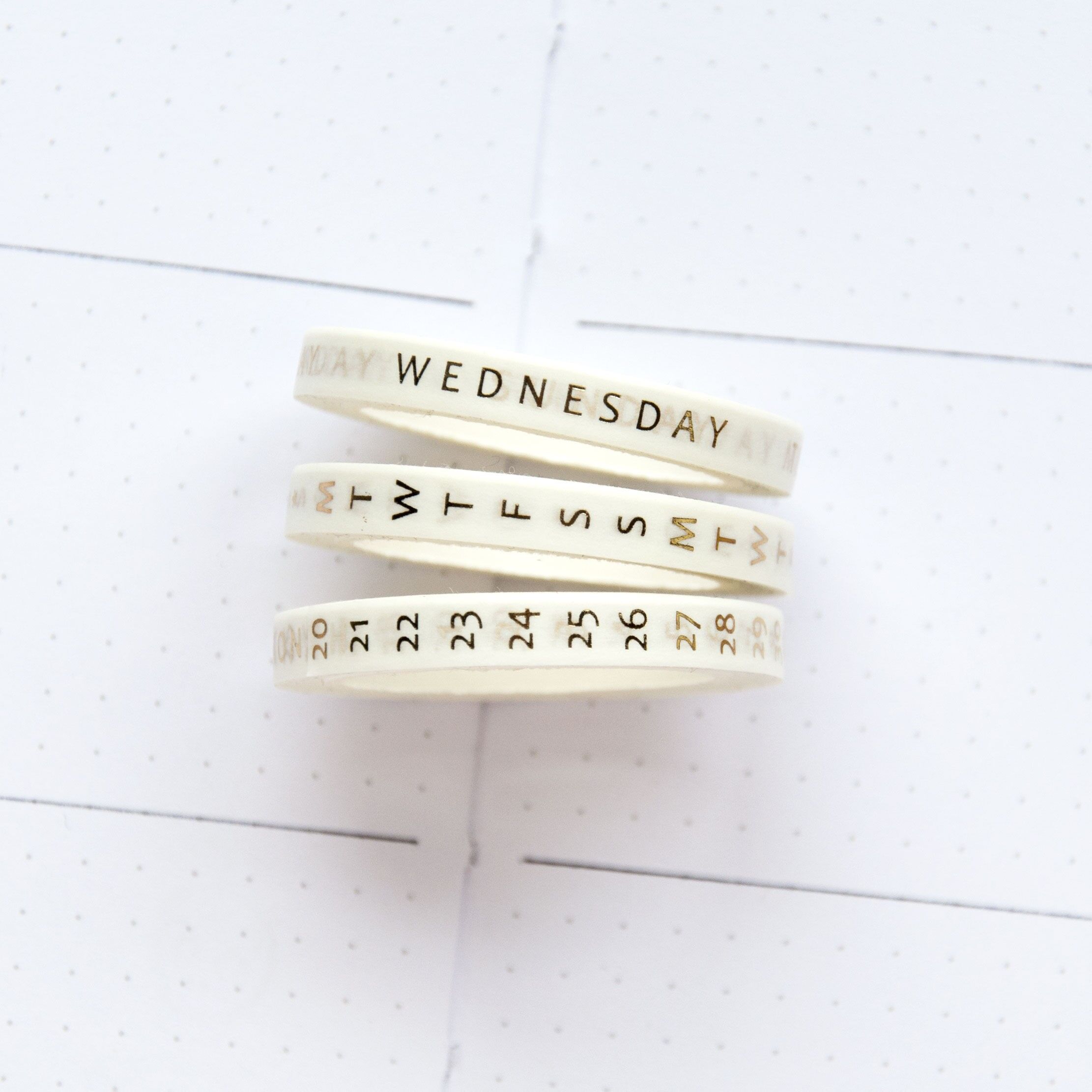 Days and Dates Slim Washi Tape Set – Weiß und Gold