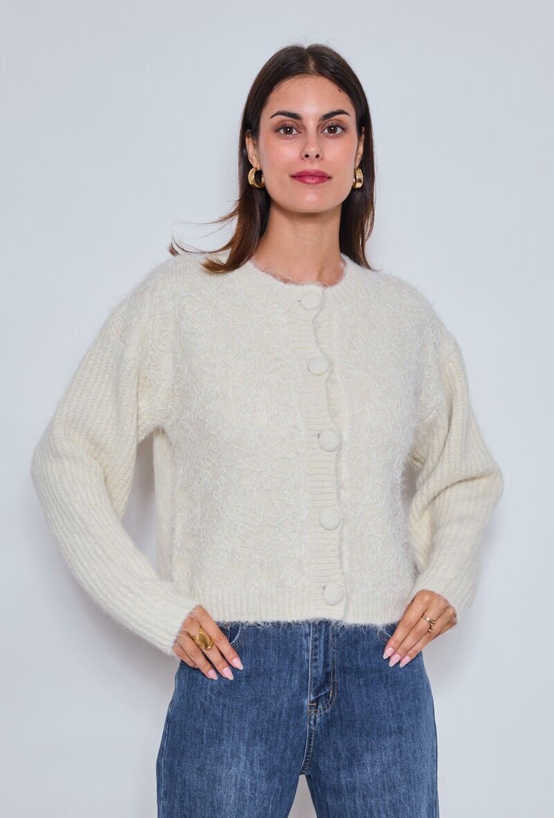 Cardigan con pizzo tono su tono