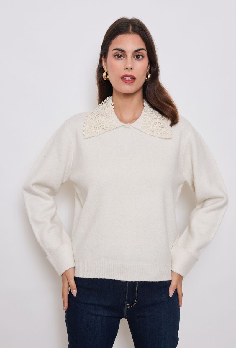 Maglione con colletto in pizzo