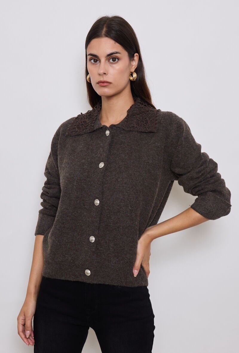 Cardigan con colletto in pizzo