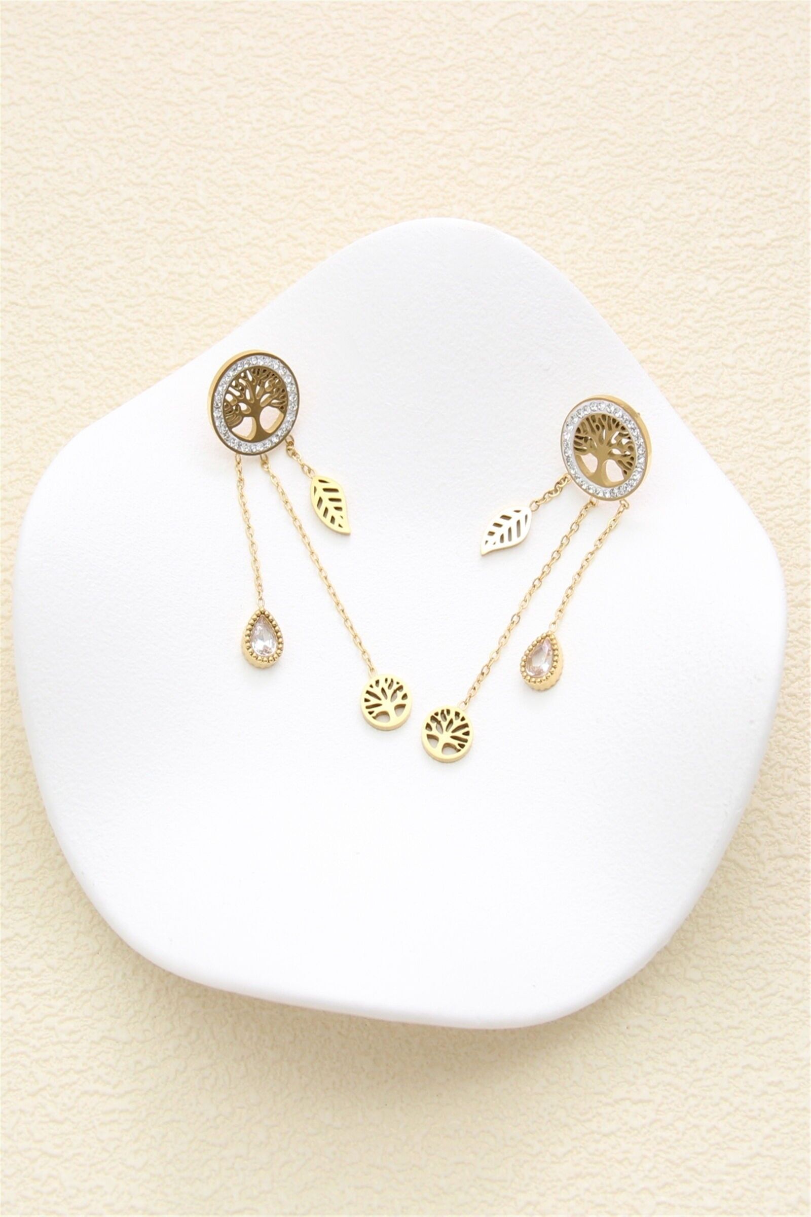 Goldene Lebensbaum-Ohrringe – Edelstahl