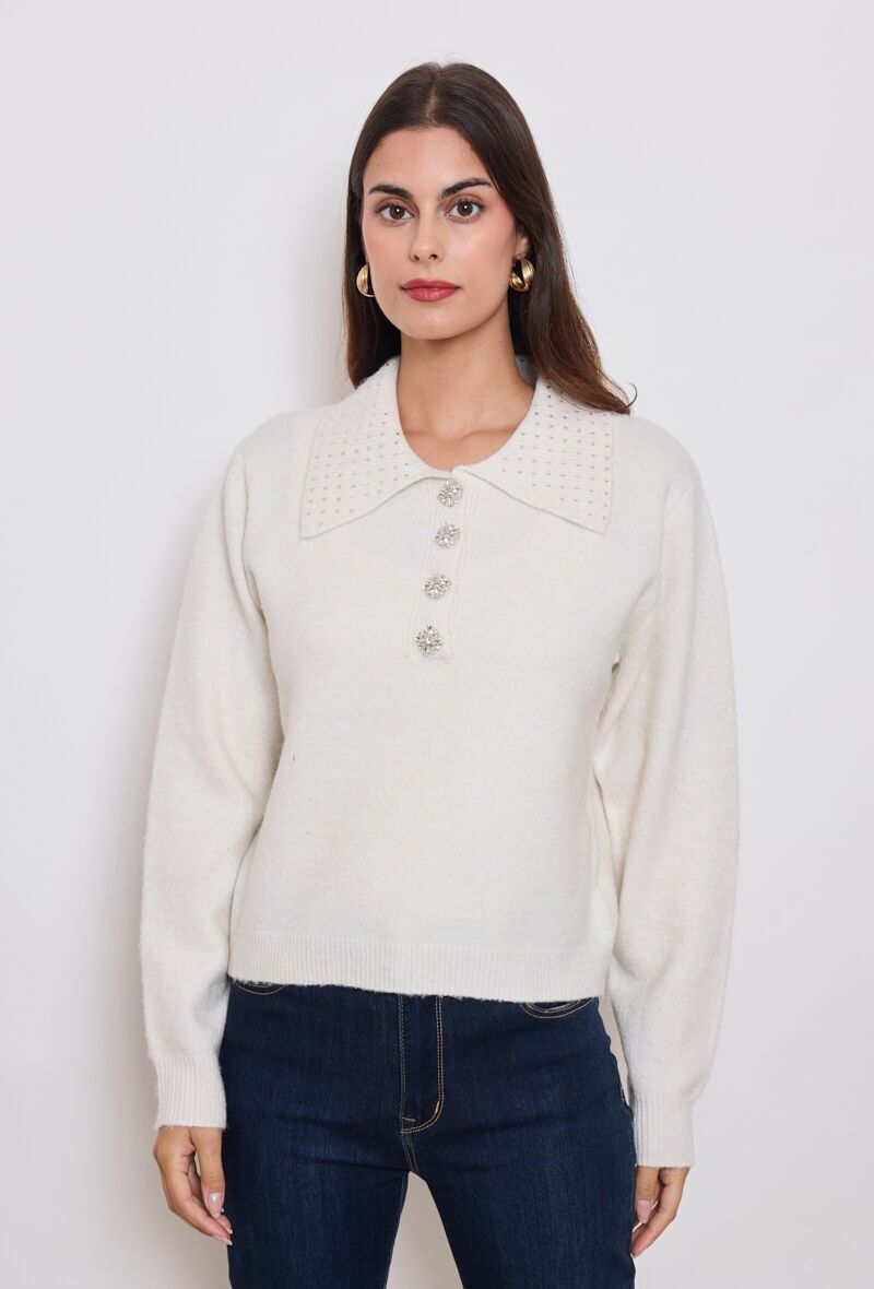 Maglione con strass sul colletto