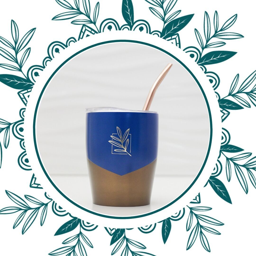 Calebasse isotherme bleue & bronze format voyage 25 cl et sa bombilla