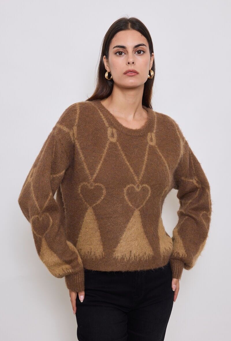 Maglione bicolore con motivi grafici