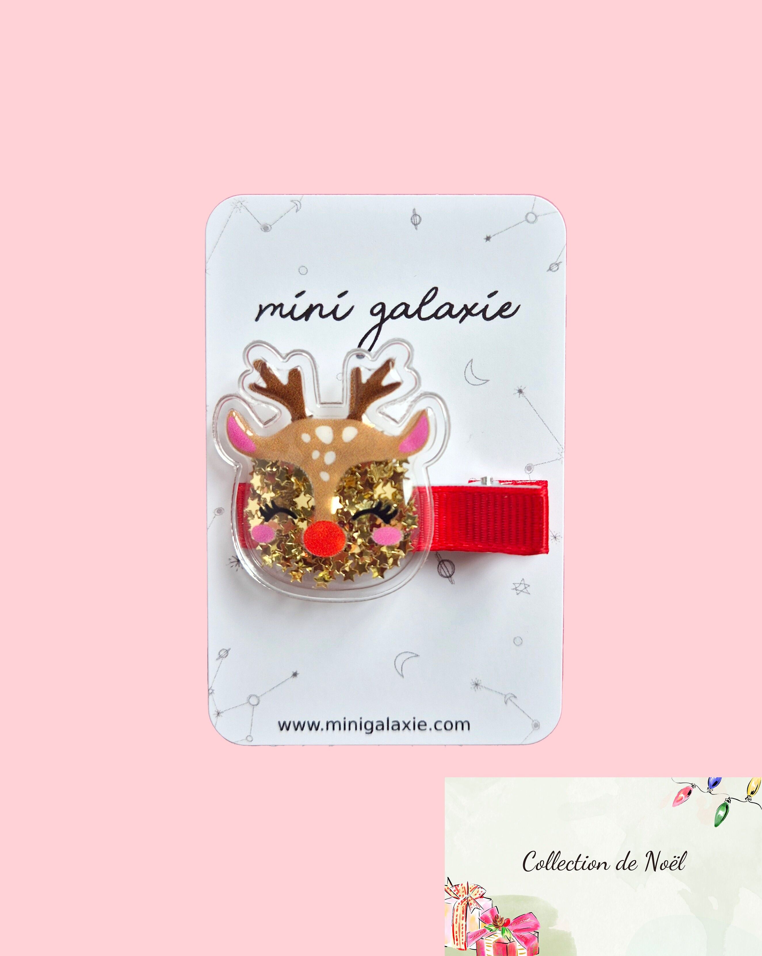 Red children's hair clip with gold reindeer - Christmas theme 🎄
