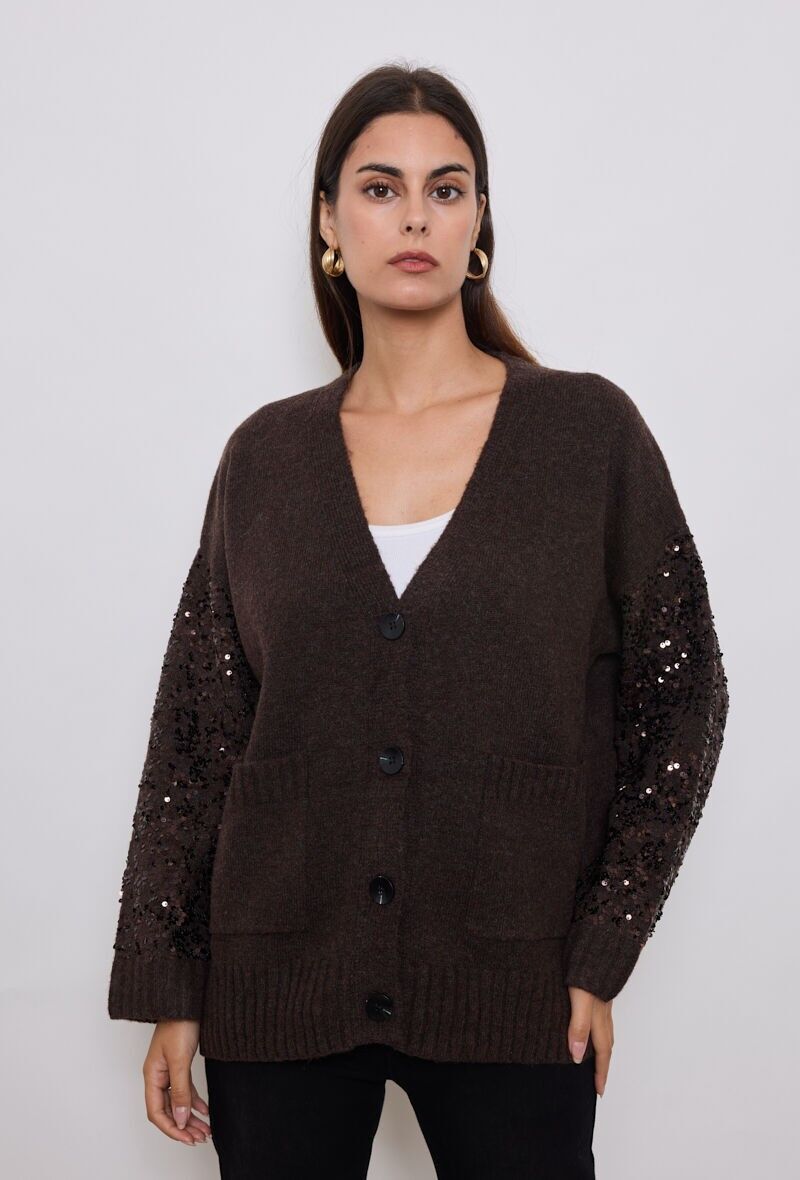 Cardigan lungo con maniche con paillettes scintillanti