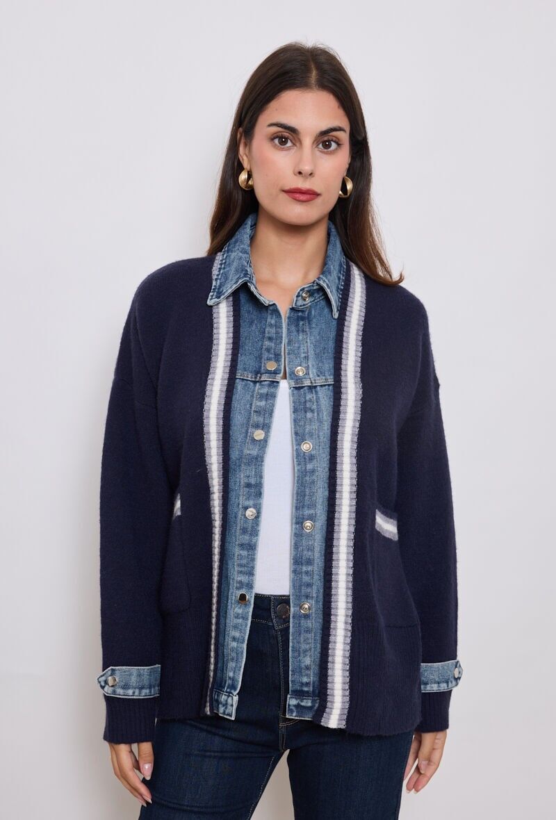 Cardigan lungo con camicie di jeans integrate