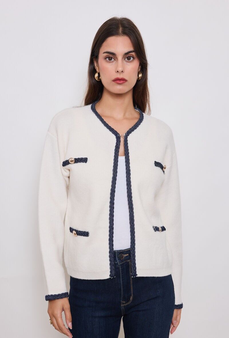 Cardigan girocollo con dettaglio intrecciato