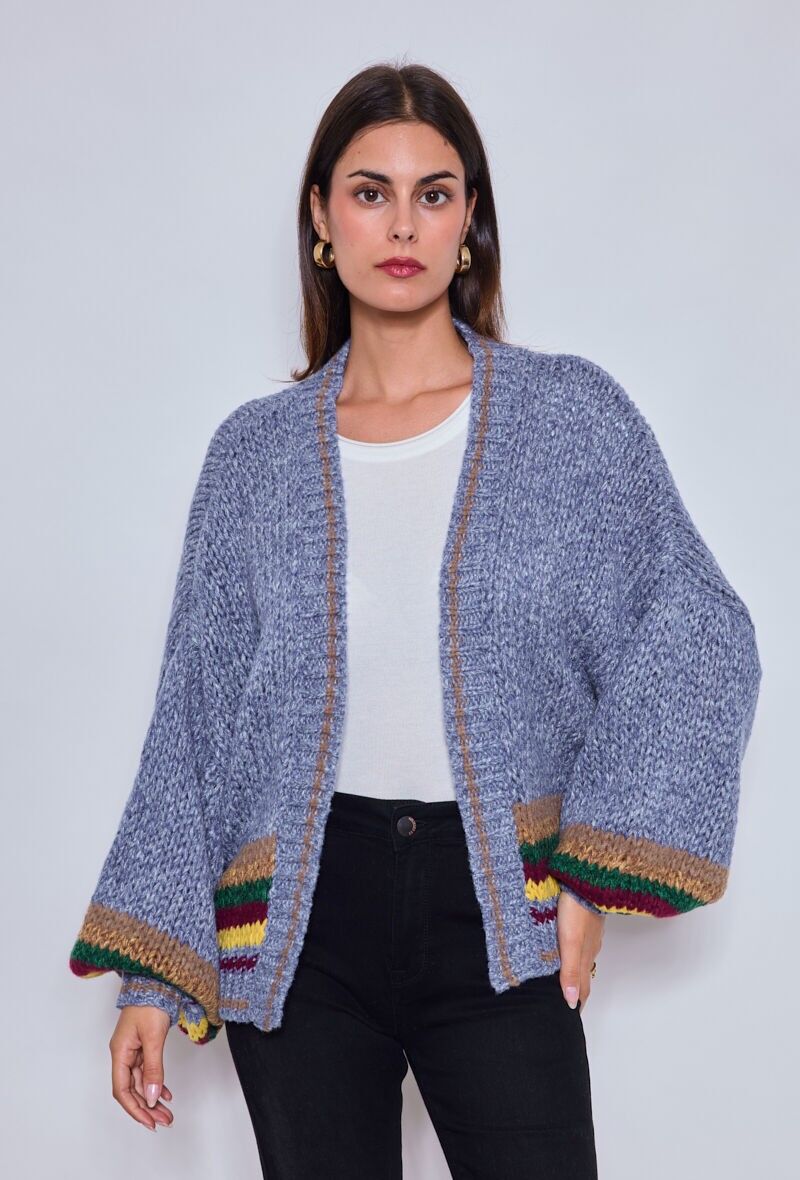 Gilet in maglia multicolore con maniche a palloncino