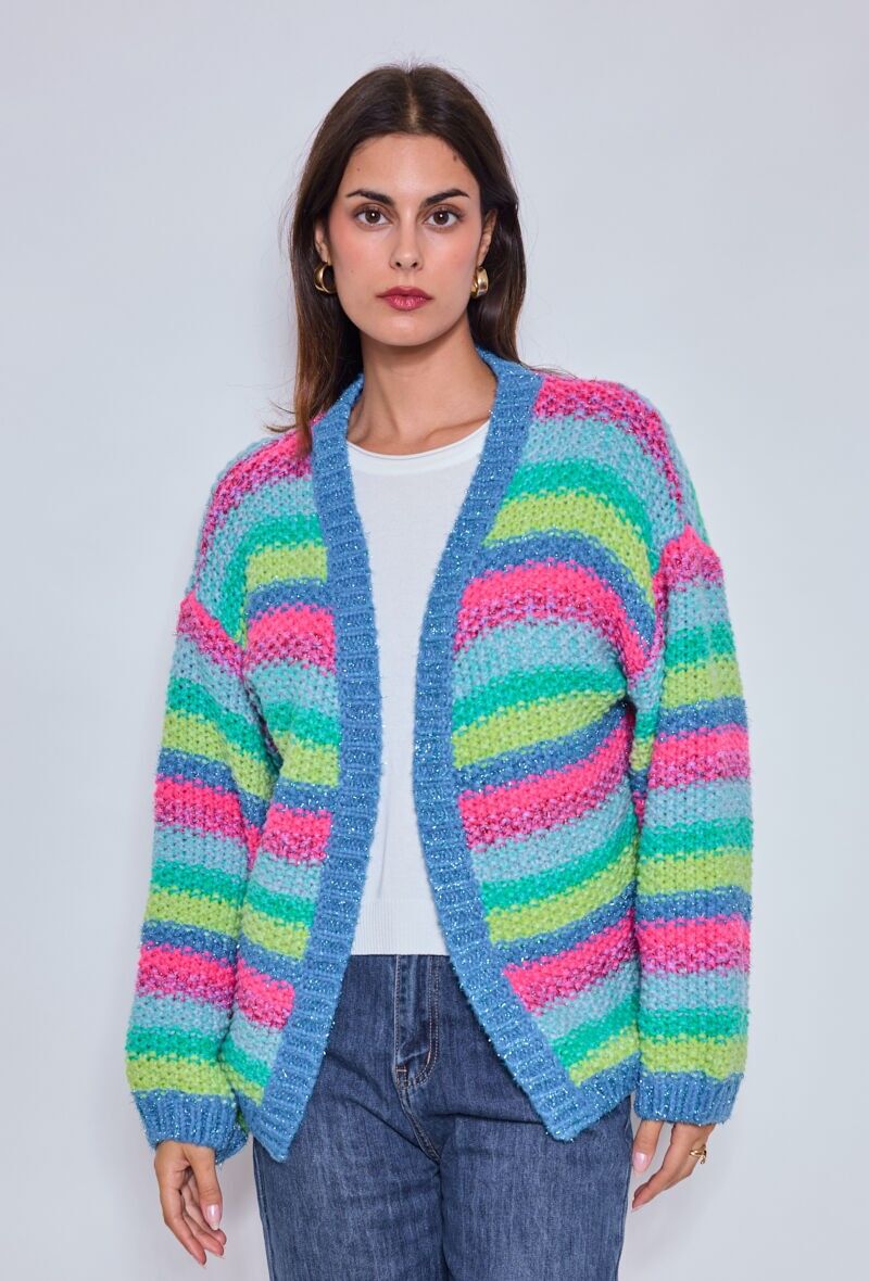 Cardigan lungo in maglia multicolore