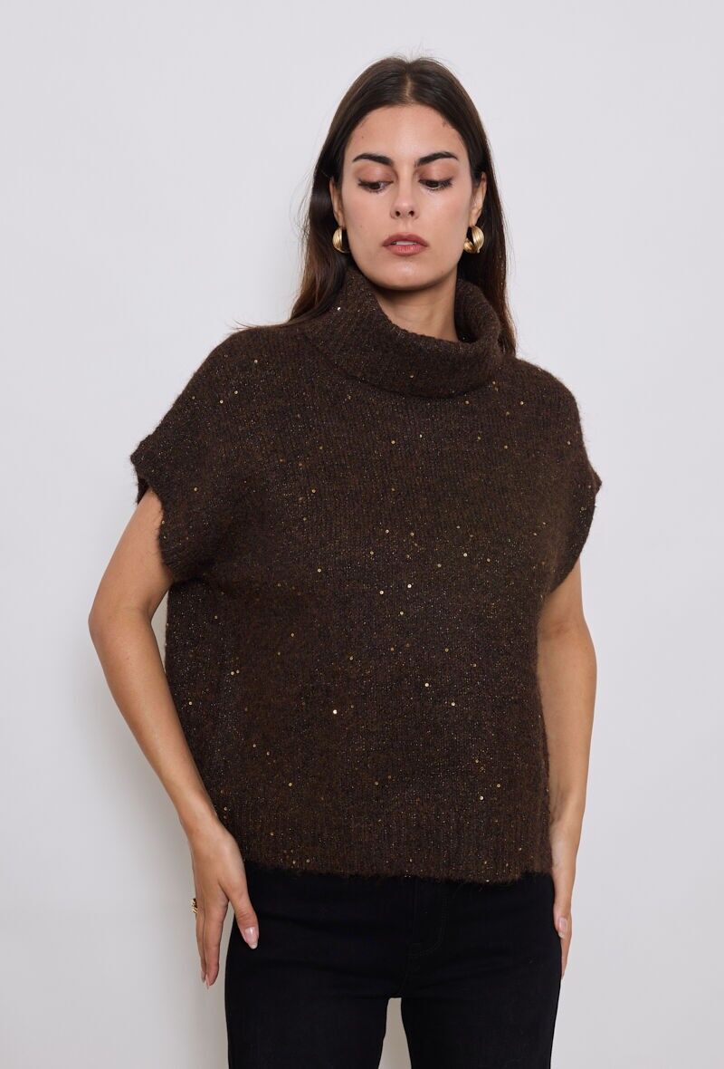 Pull sans manches avec col roulé