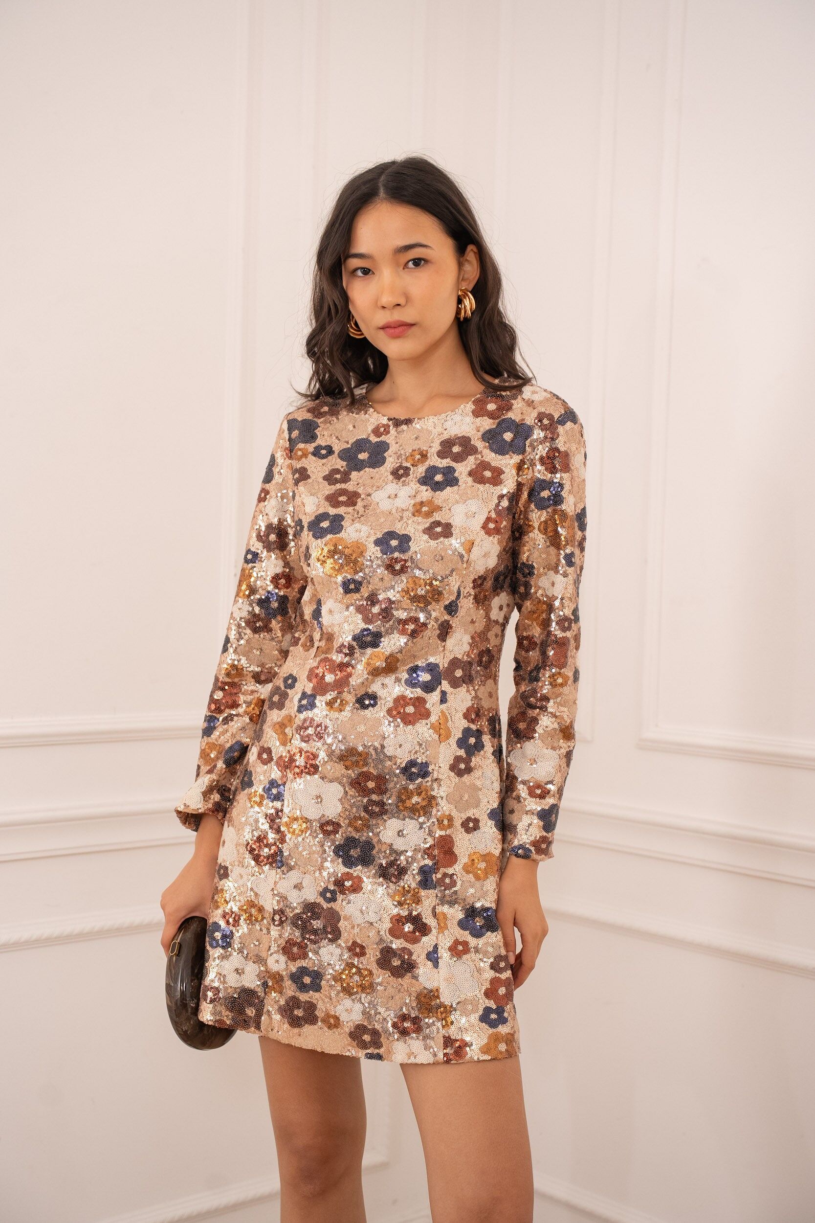 Robe à sequins fleurs multicolores - CK08529