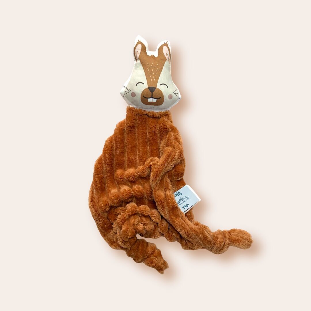 Doudou Ecureuil en velours côtelé camel tout doux