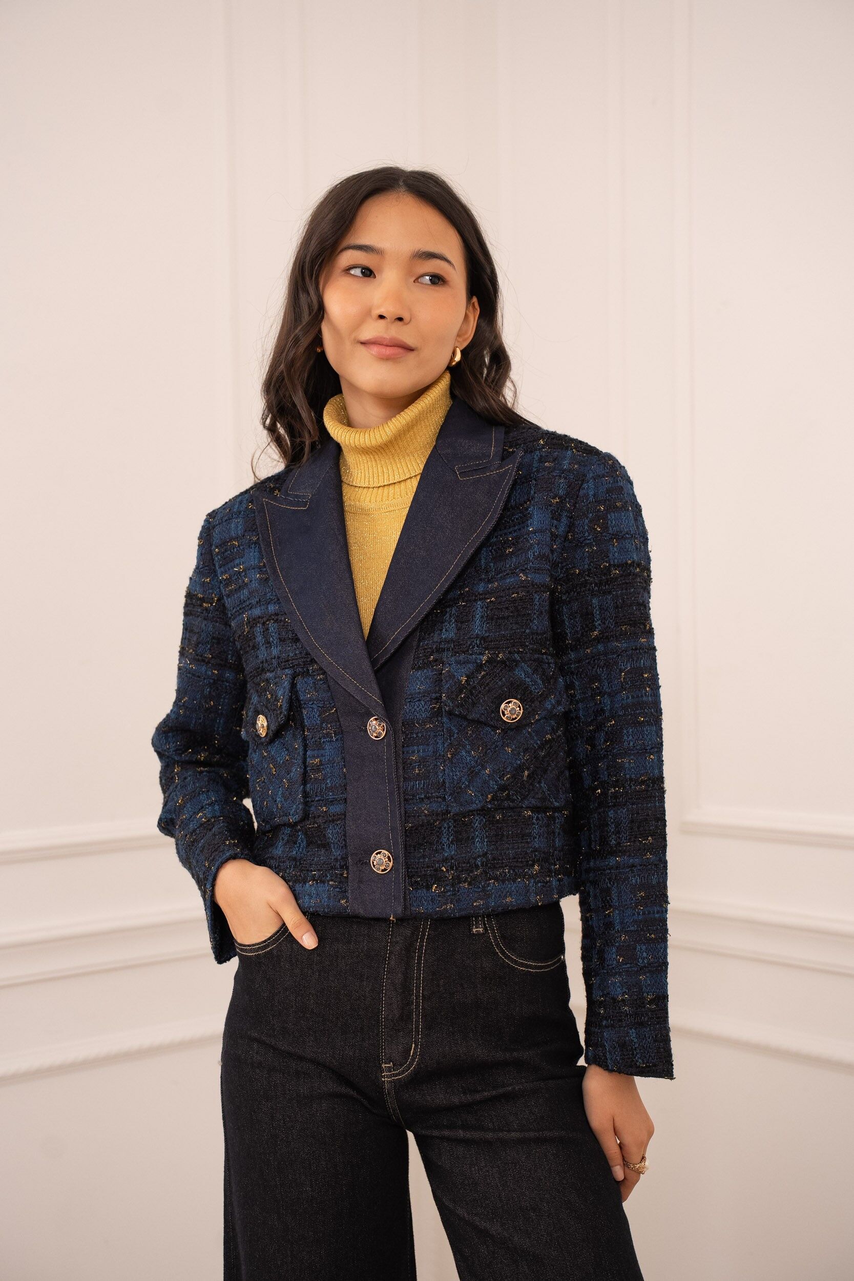 Veste tweed & denim col revers - CK08528