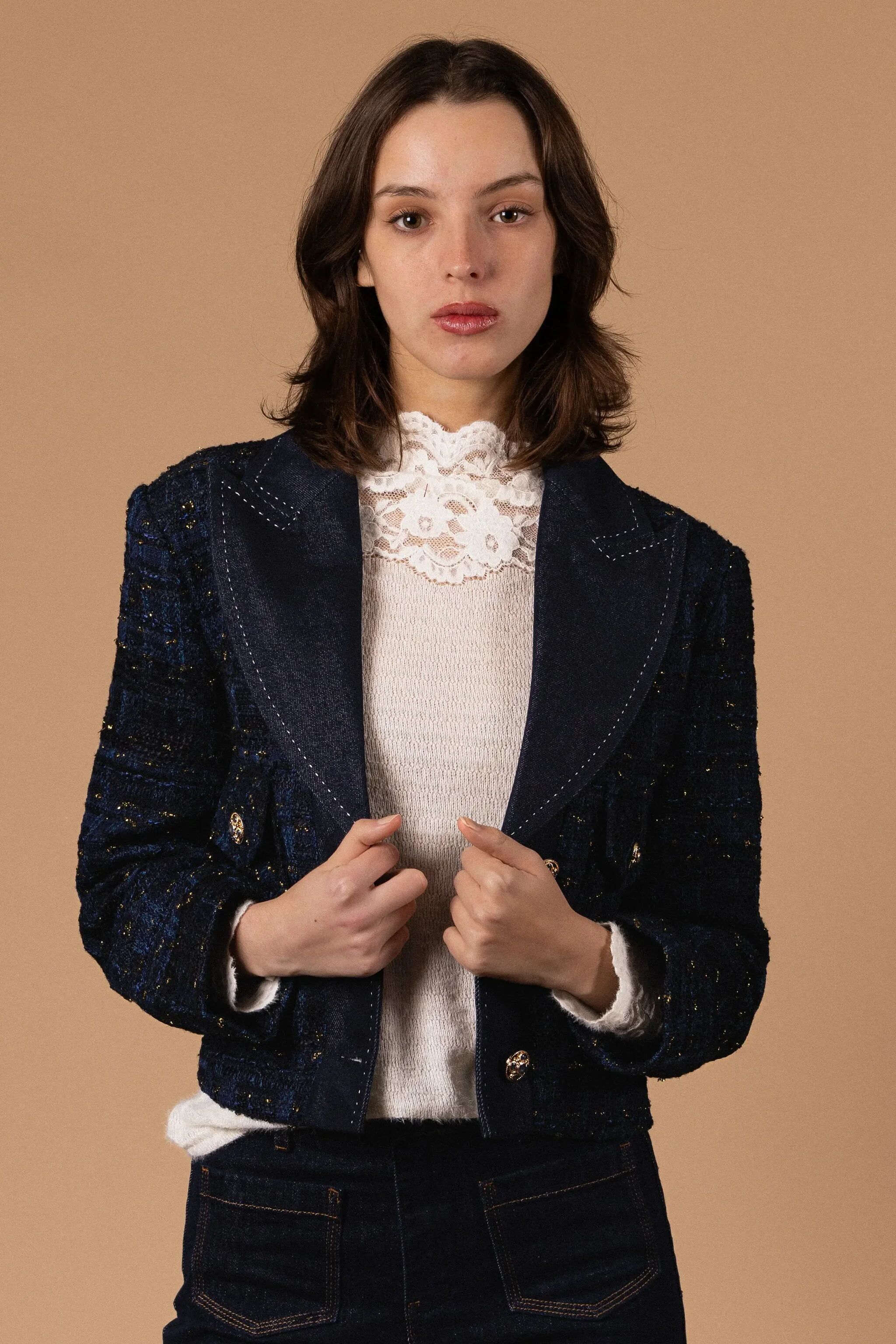 Tweed- und Jeansjacke mit Reverskragen - CK08528