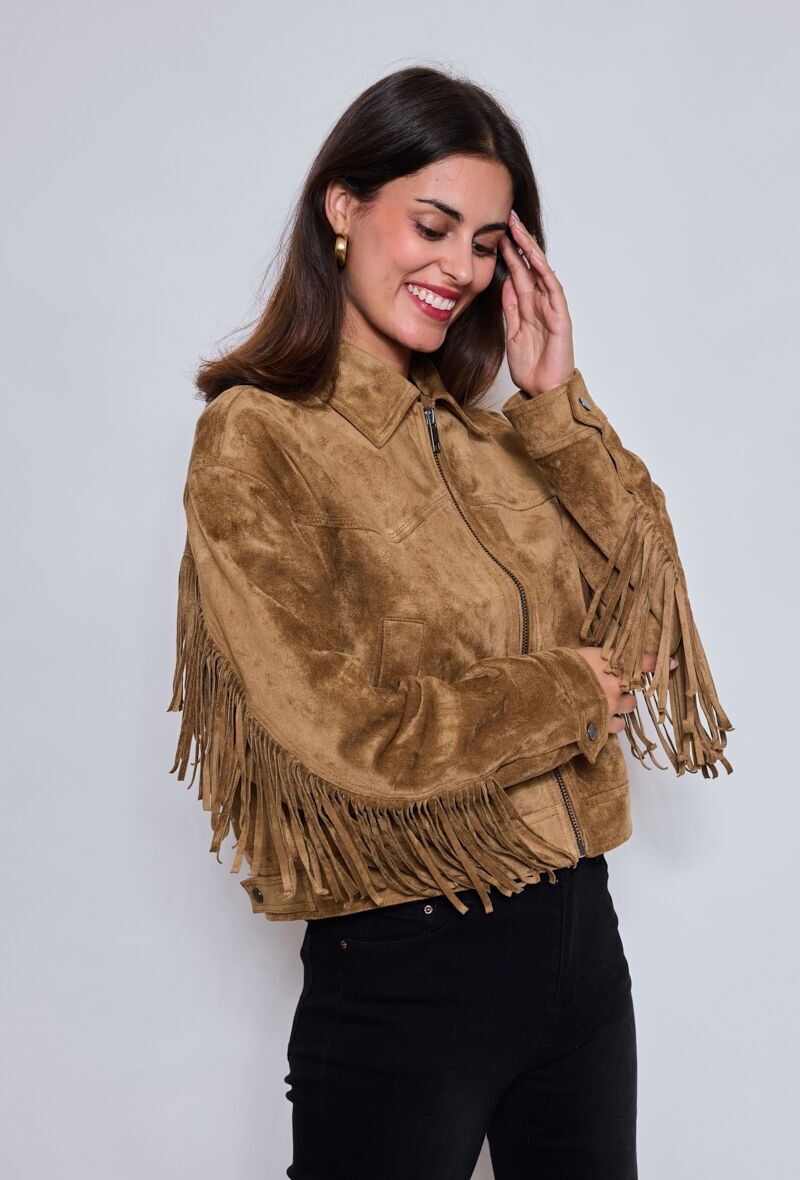 Giacca in pelle scamosciata con frange