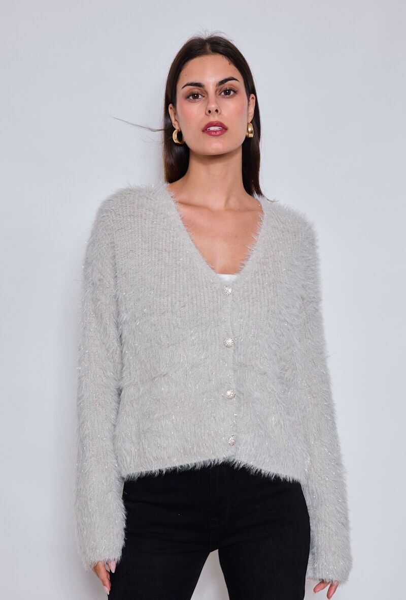 Cardigan con scollo a V peloso