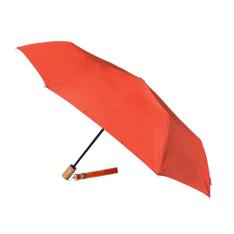 Cognacfarbener, automatischer Kompaktregenschirm mit Handschlaufe