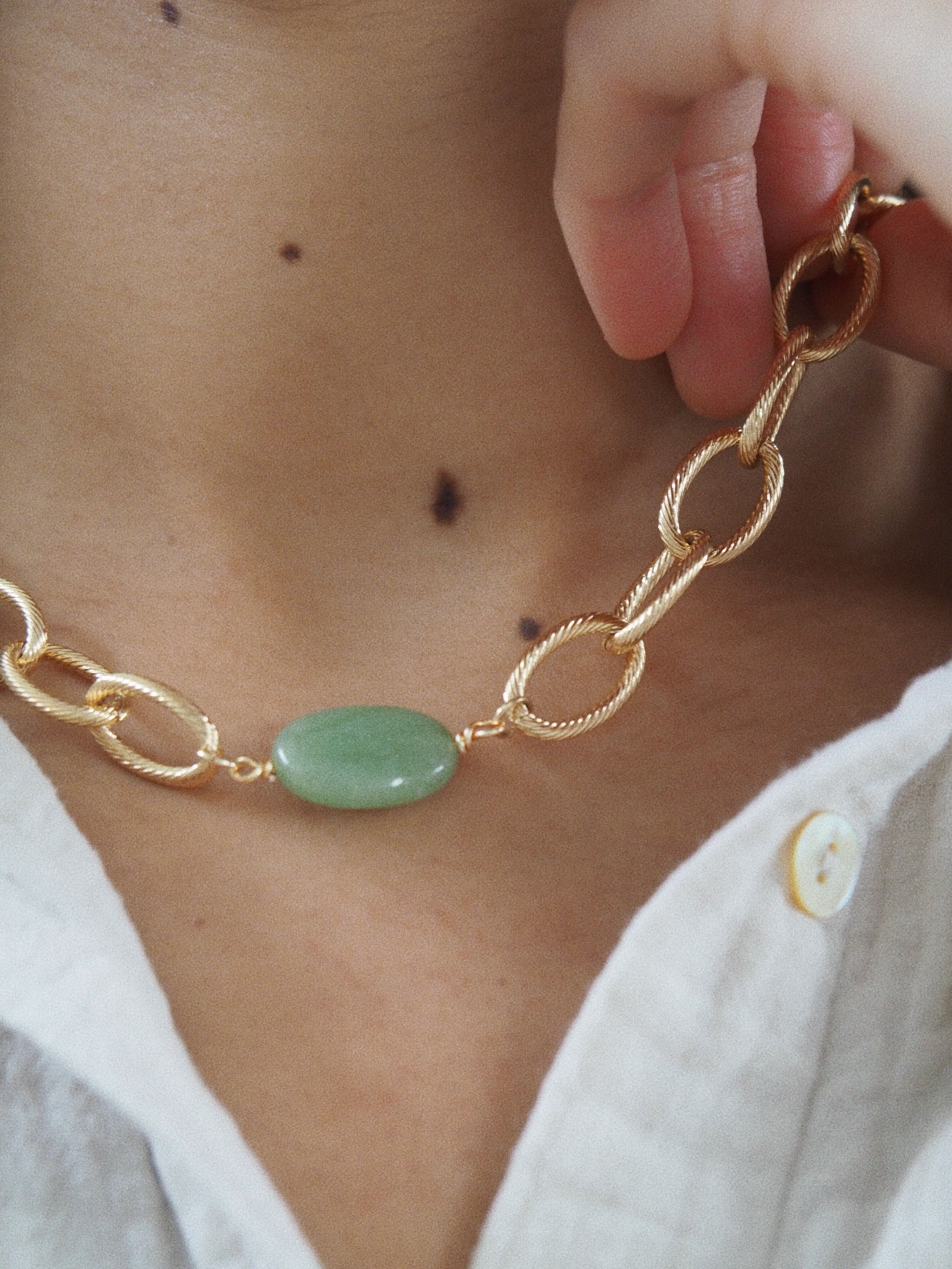 Grand Trianon Green Necklace | 3-micron gold-plated twisted chain and green aventurine bead