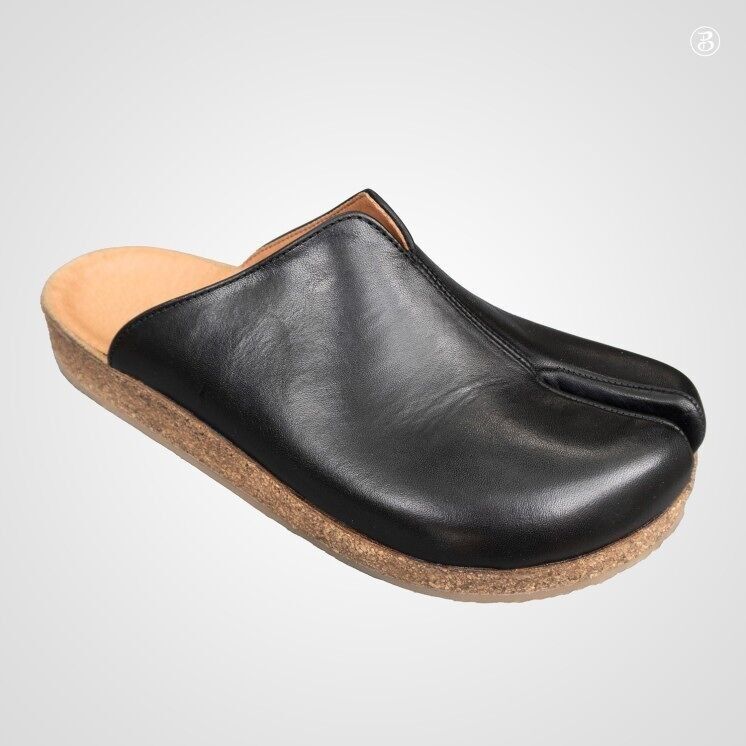 Tabi-Mules – schwarzes Leder – Modell STOCKHOLM BAROCK