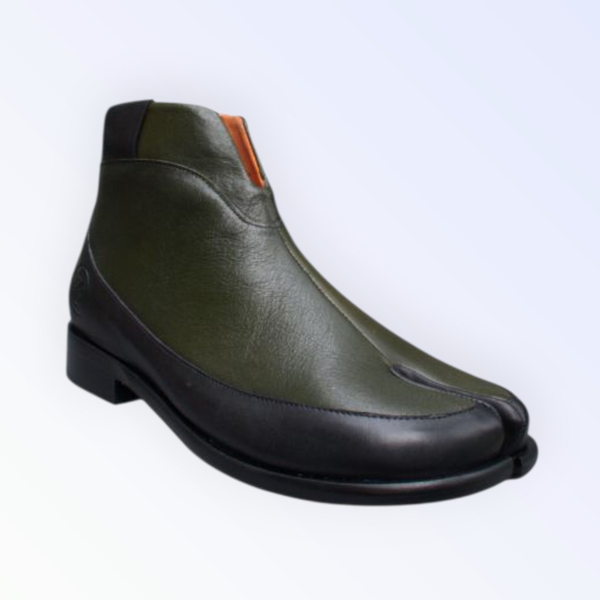 Tabi-Schuhe – Englischgrün und schwarzes Leder – Modell TOKYO BAROCK