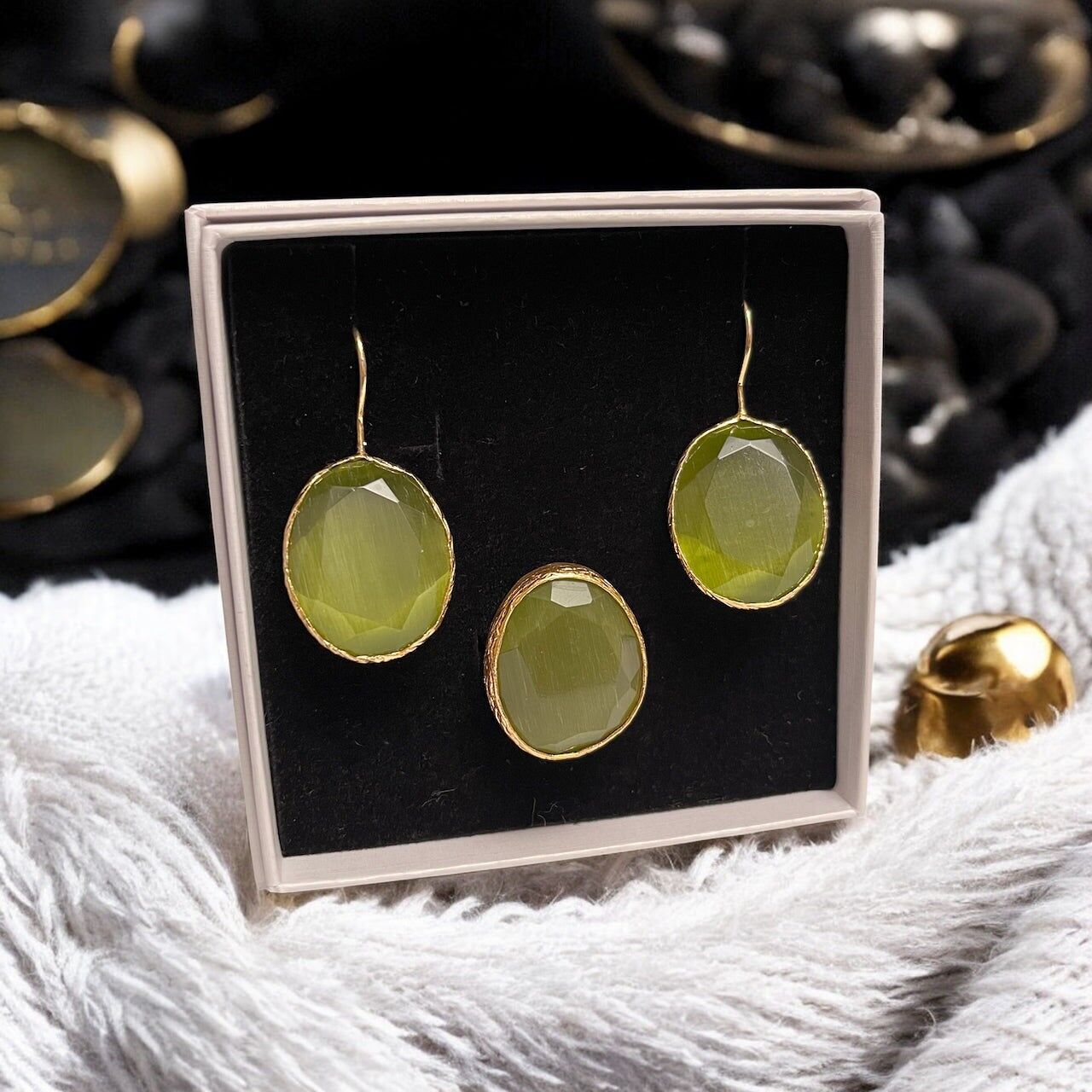 Parure "AGATELLE" in oro fino e agata verde