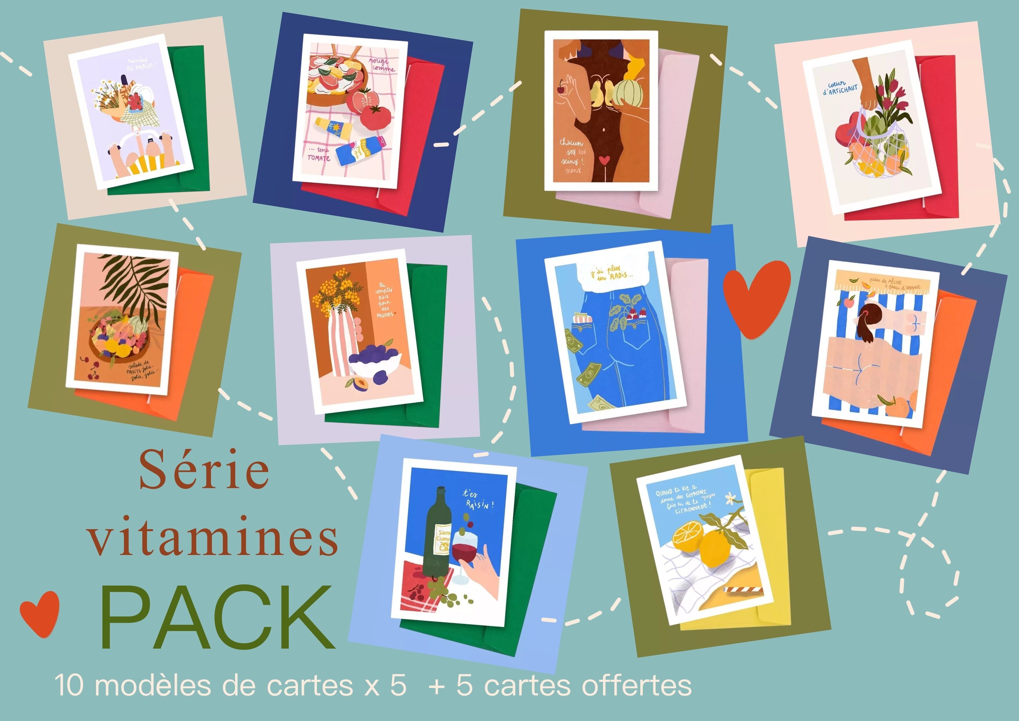 10er-Packung Postkarten zum Thema „Die besten Vitamine“ (5 Karten + 5 Gratiskarten)