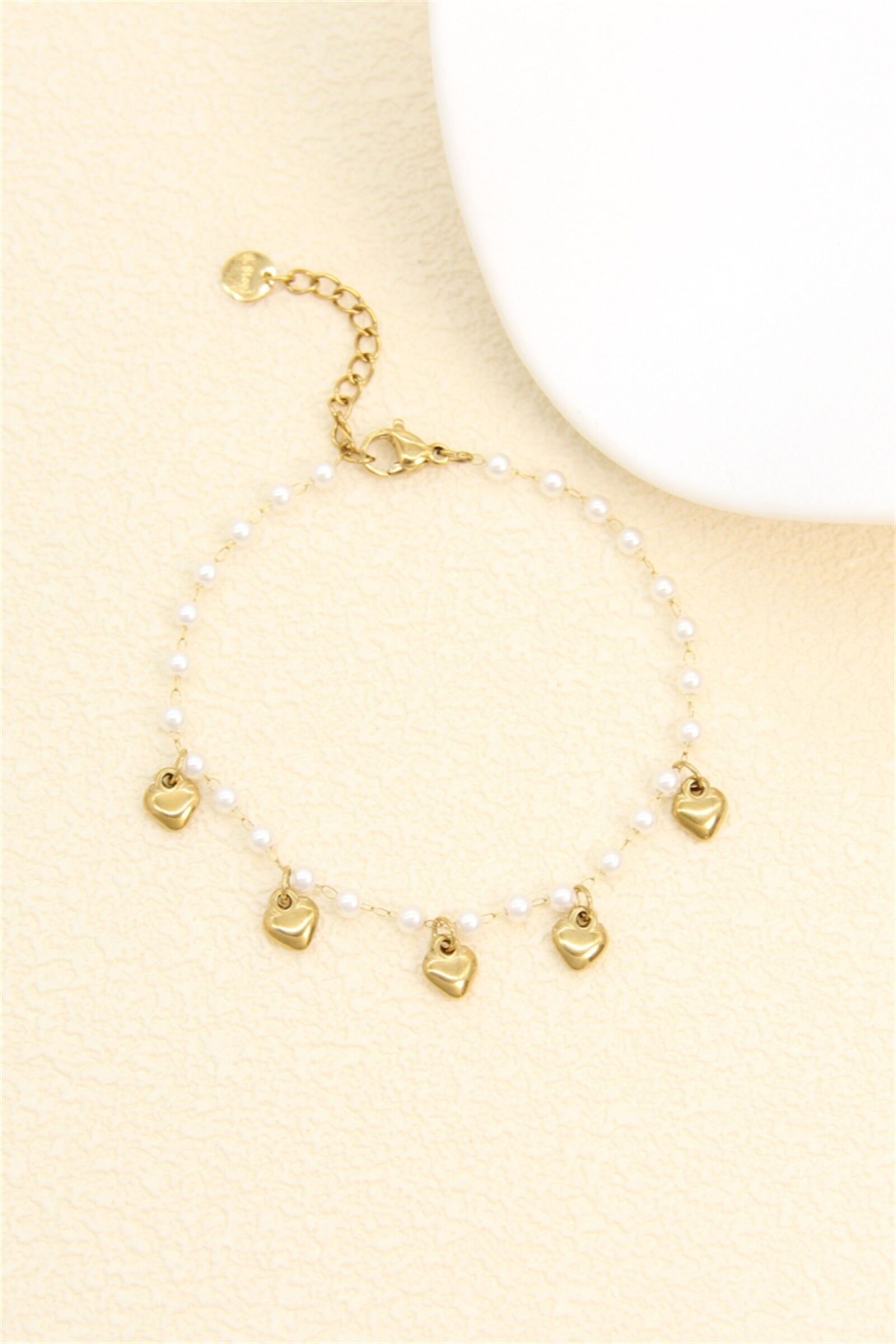 Goldperlen- und Herzarmband – Edelstahl