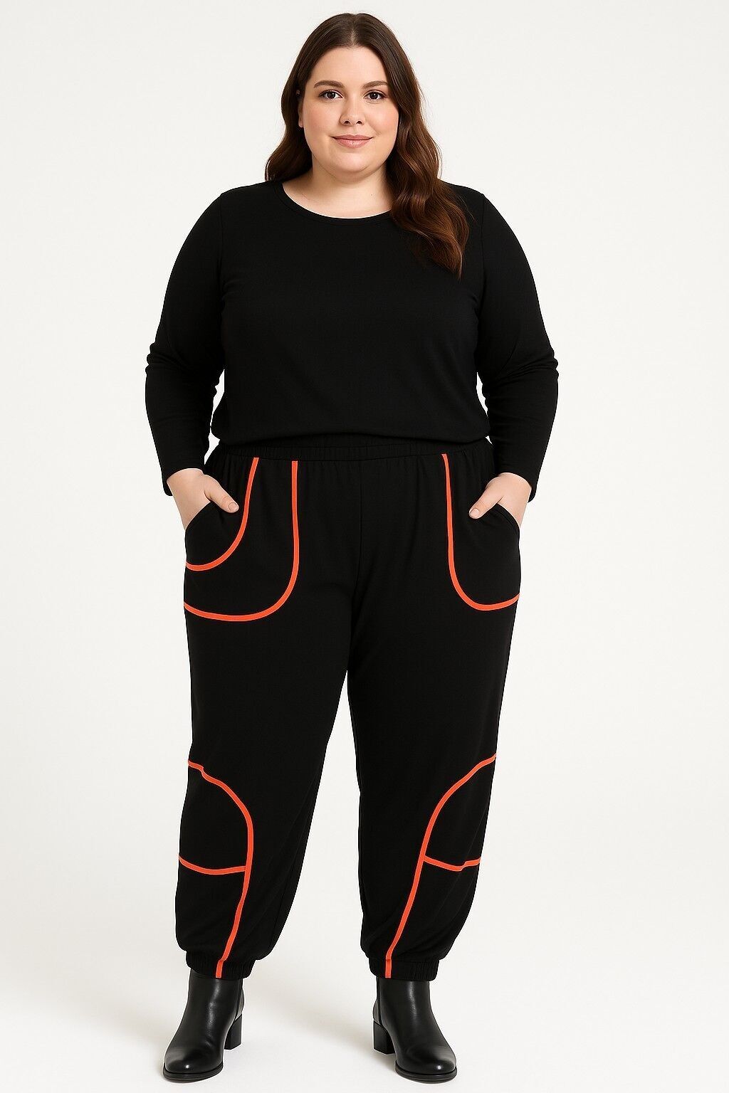 Pantalones de canalé naranja de talla grande (B88)