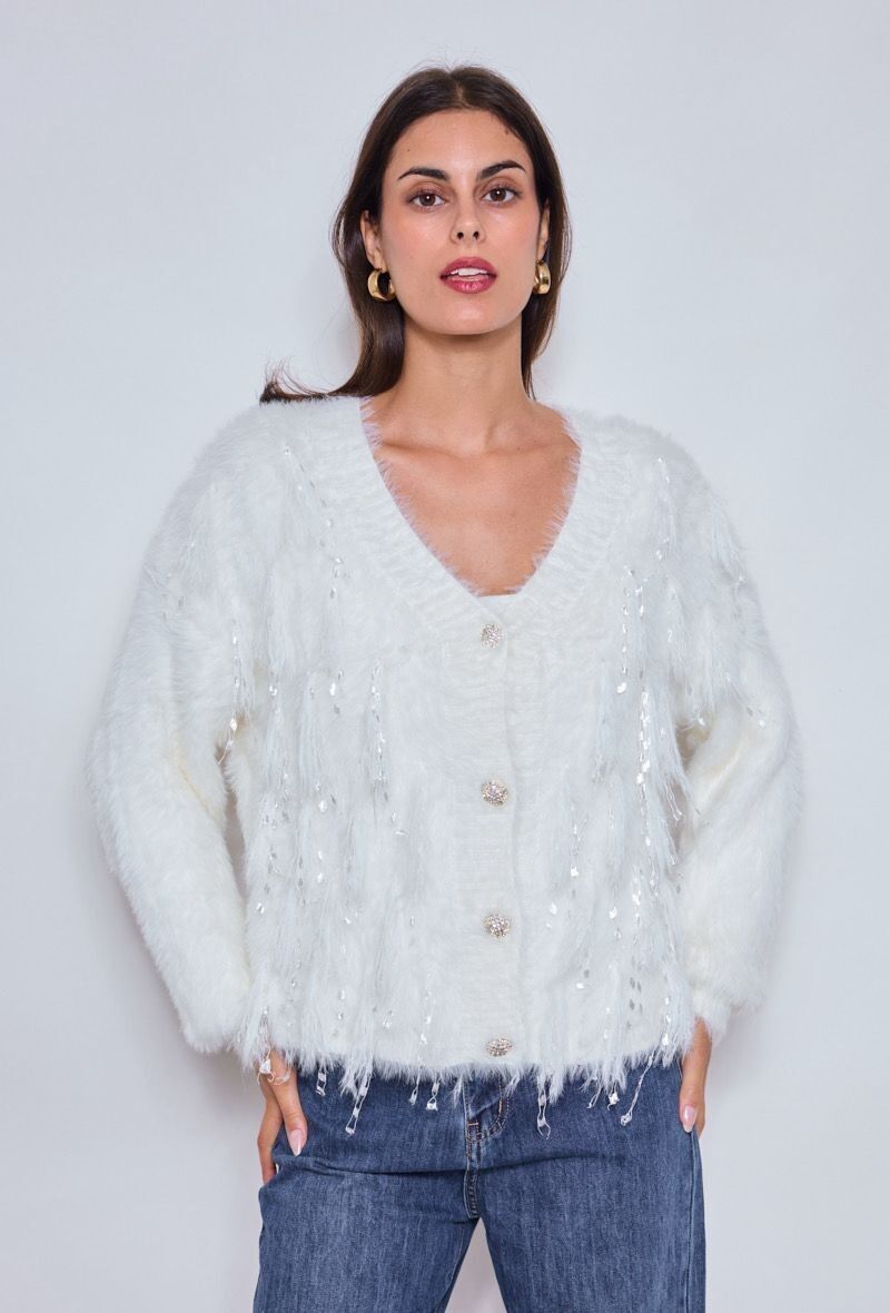 Cardigan soffice con bottoni fantasia