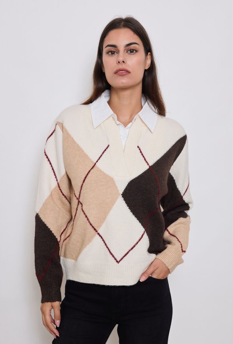 Maglione semplice con colletto della camicia integrato