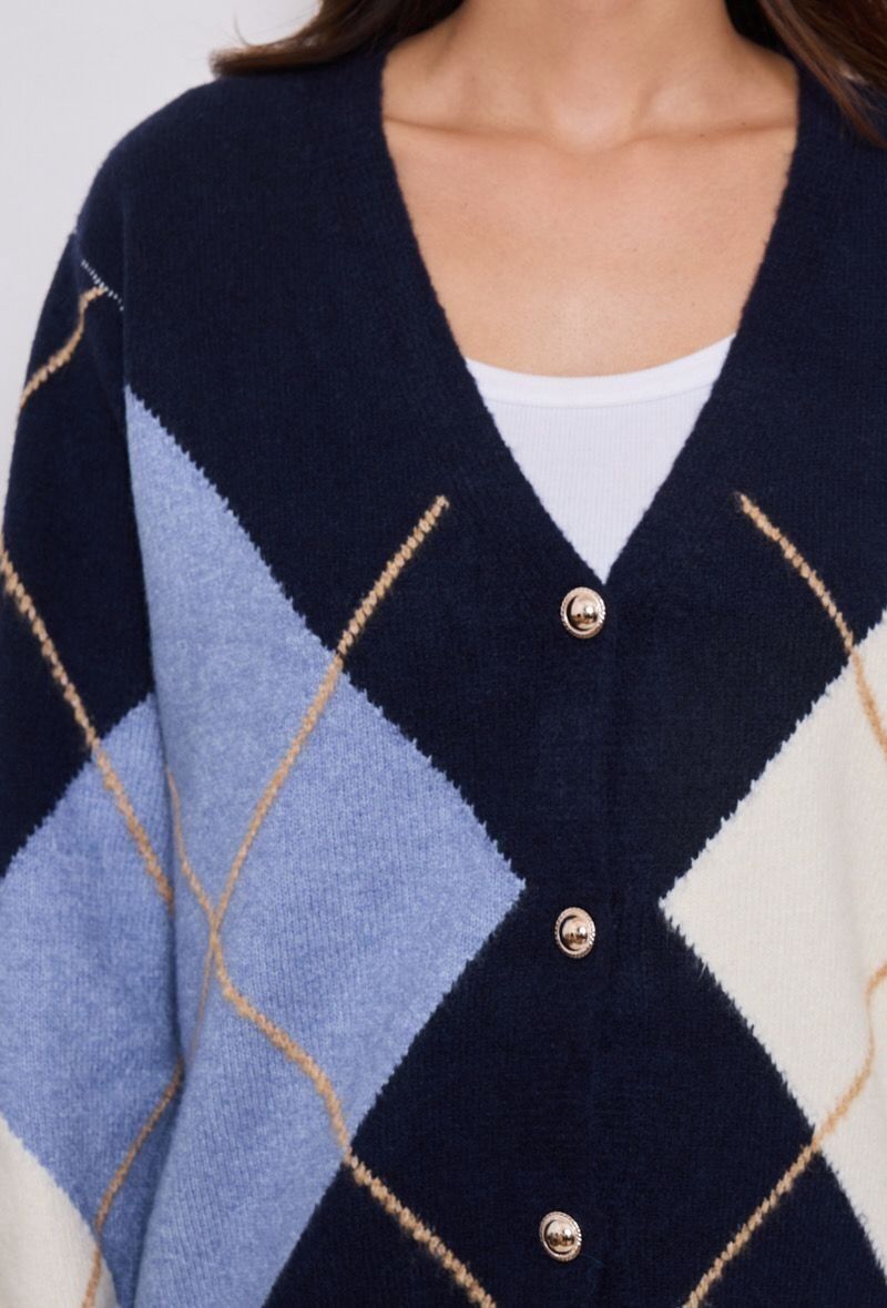 Cardigan lungo con motivo a rombi – stile vintage