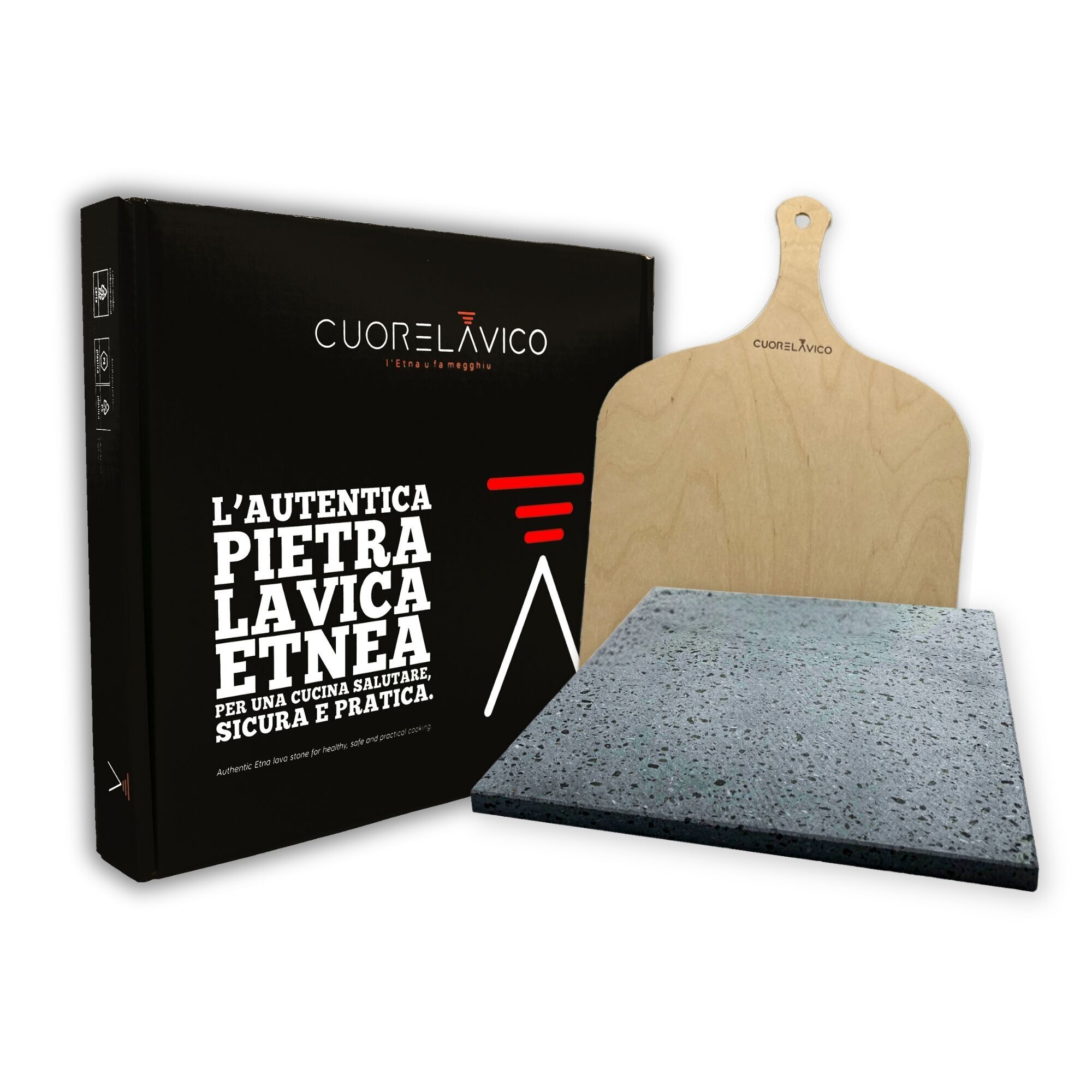 Refractory pizza plate 30x30x1.5 cm + birch wood peel