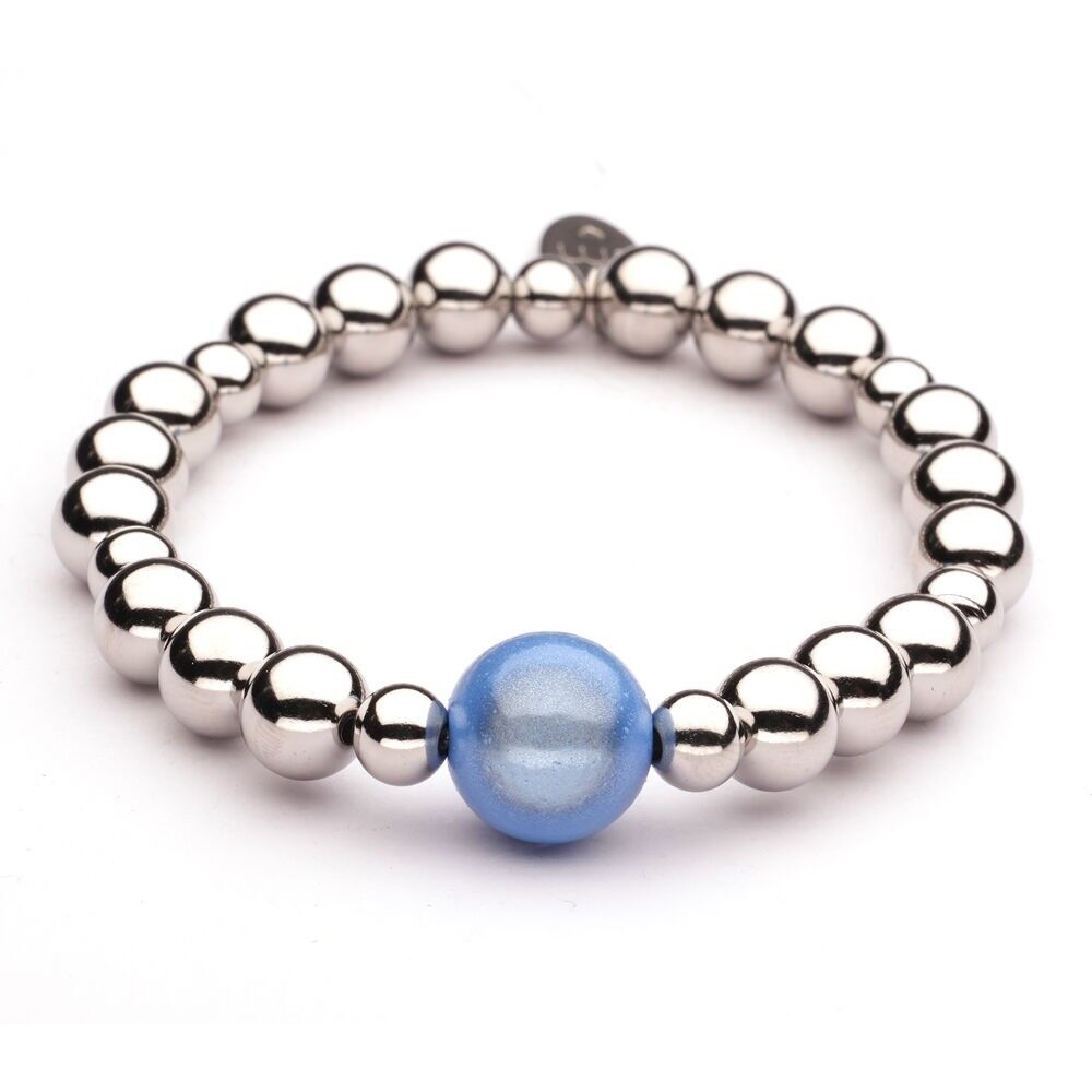 Pulsera LizzyMae de acero inoxidable plateado con perla azul