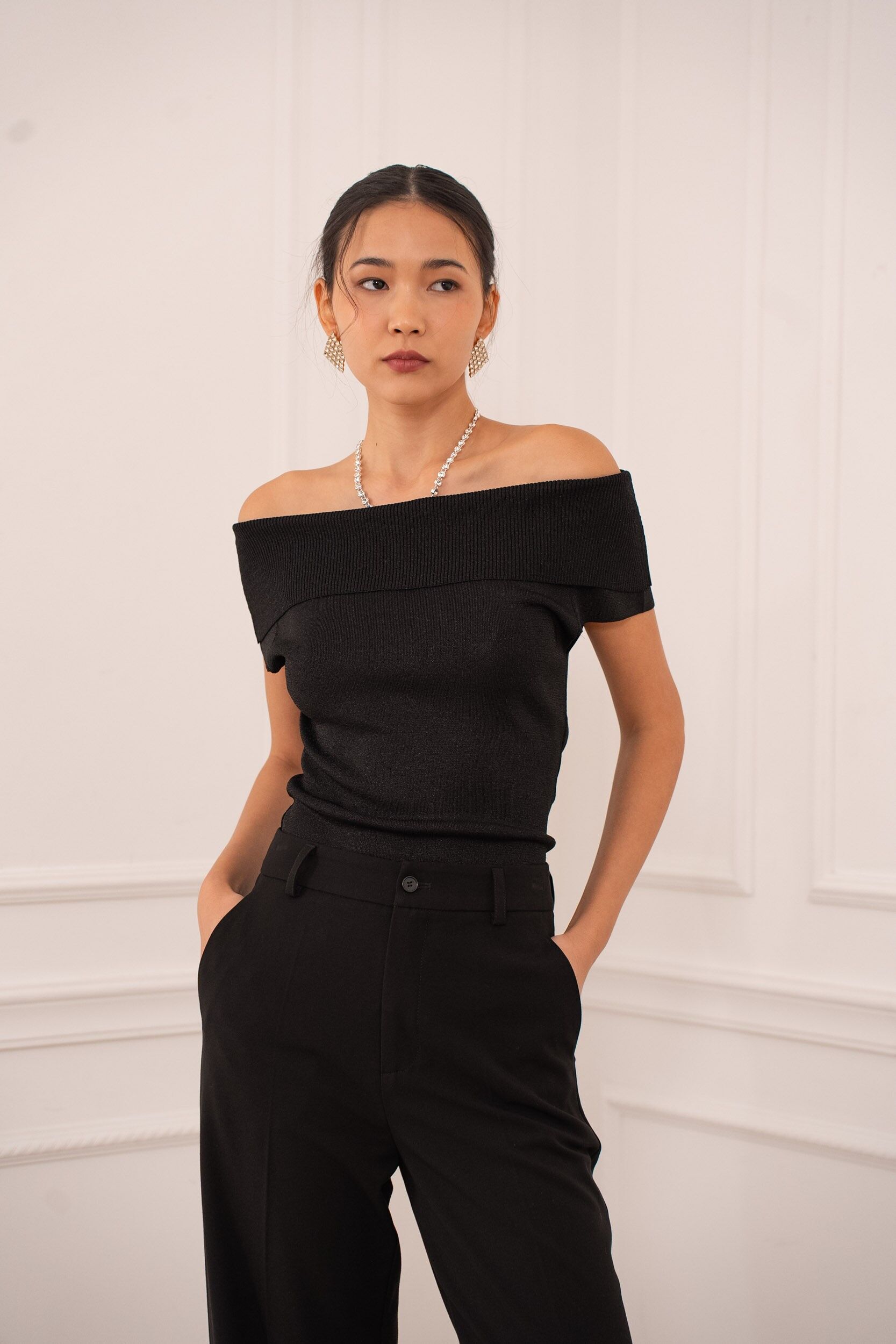 Top lurex col bardot en maille - 4940-1