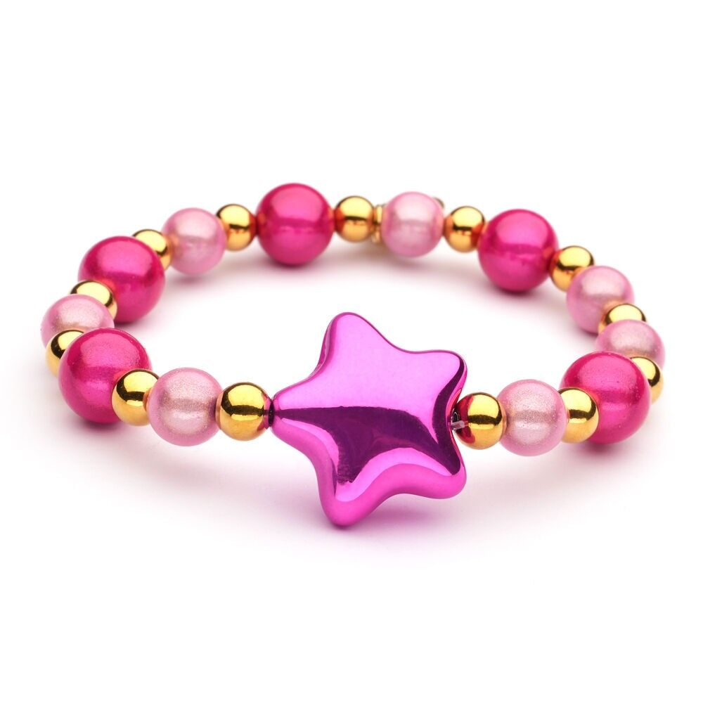 Bracciale LizzyMae in acciaio inox oro + rosa + fucsia + stella fucsia